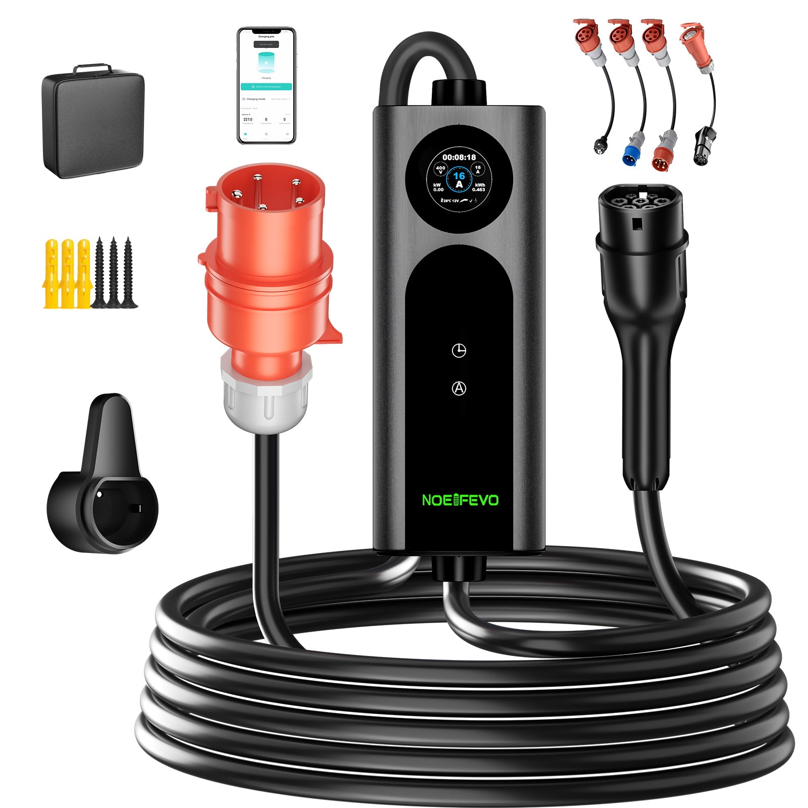 NOEIFEVO 2026 Pro mobil wallbox 11kw med app, elbil CEE 16A till Typ 2-laddkabel, 3-fas EV-laddare för alla elbilar (IEC 62196-2) & PHEV