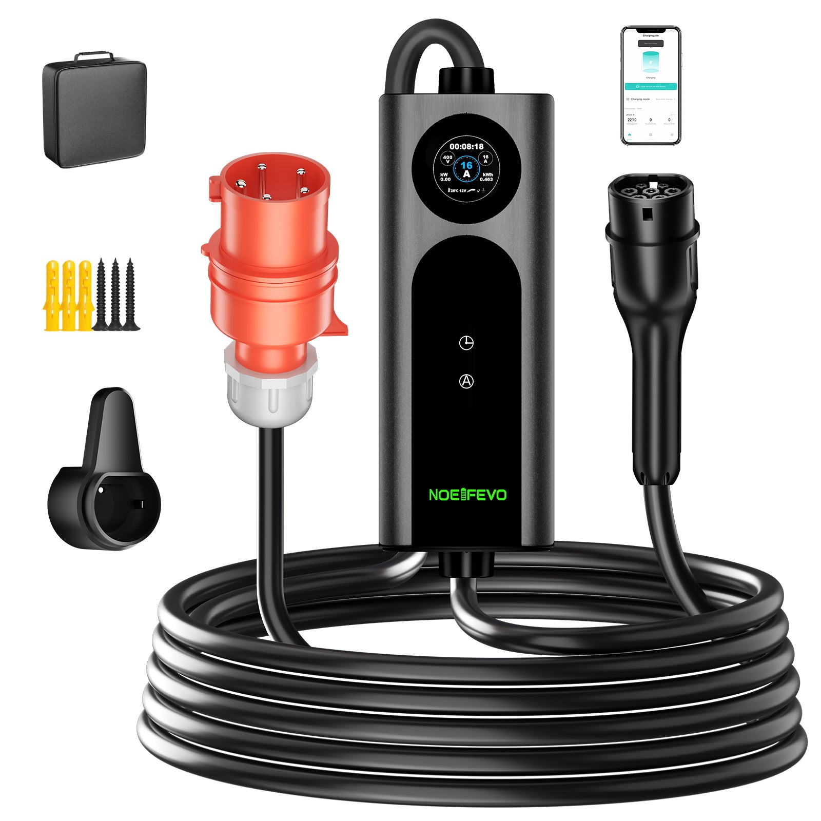 NOEIFEVO 2026 Pro mobil wallbox 11kw med app, elbil CEE 16A till Typ 2-laddkabel, 3-fas EV-laddare för alla elbilar (IEC 62196-2) & PHEV