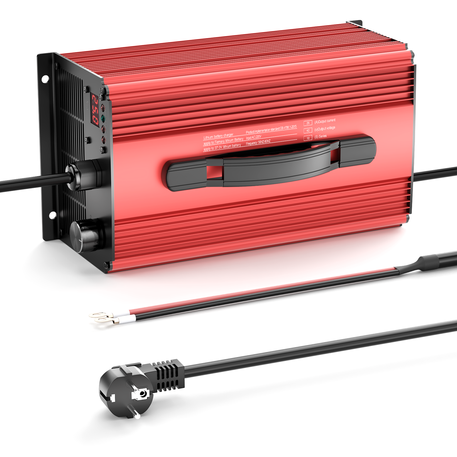NOEIFEVO 42V 25A Lithium-batterioplader til 37V (36V) 10S Lithium Li-ion Lipo-batteri, LCD-display, justerbar strøm, oplader til el-cykel, scooter, elektrisk motorcykel