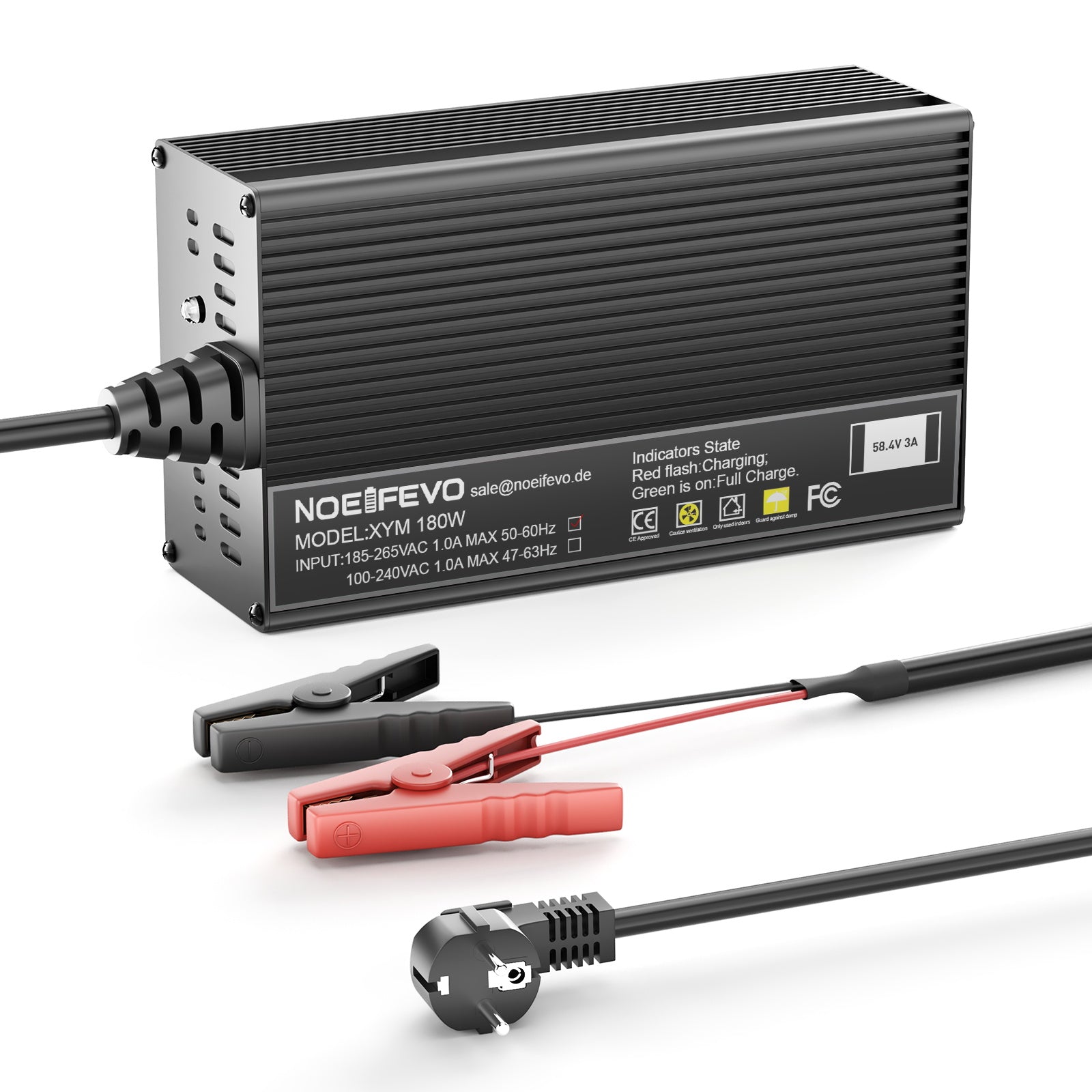 Noeifevo 58.4V 3A LiFePO4 Akku Ladegerät für 48V 51.2V 16S LiFePO4 Batterie, XLR/IEC/XT60/Anderson 50A/M8