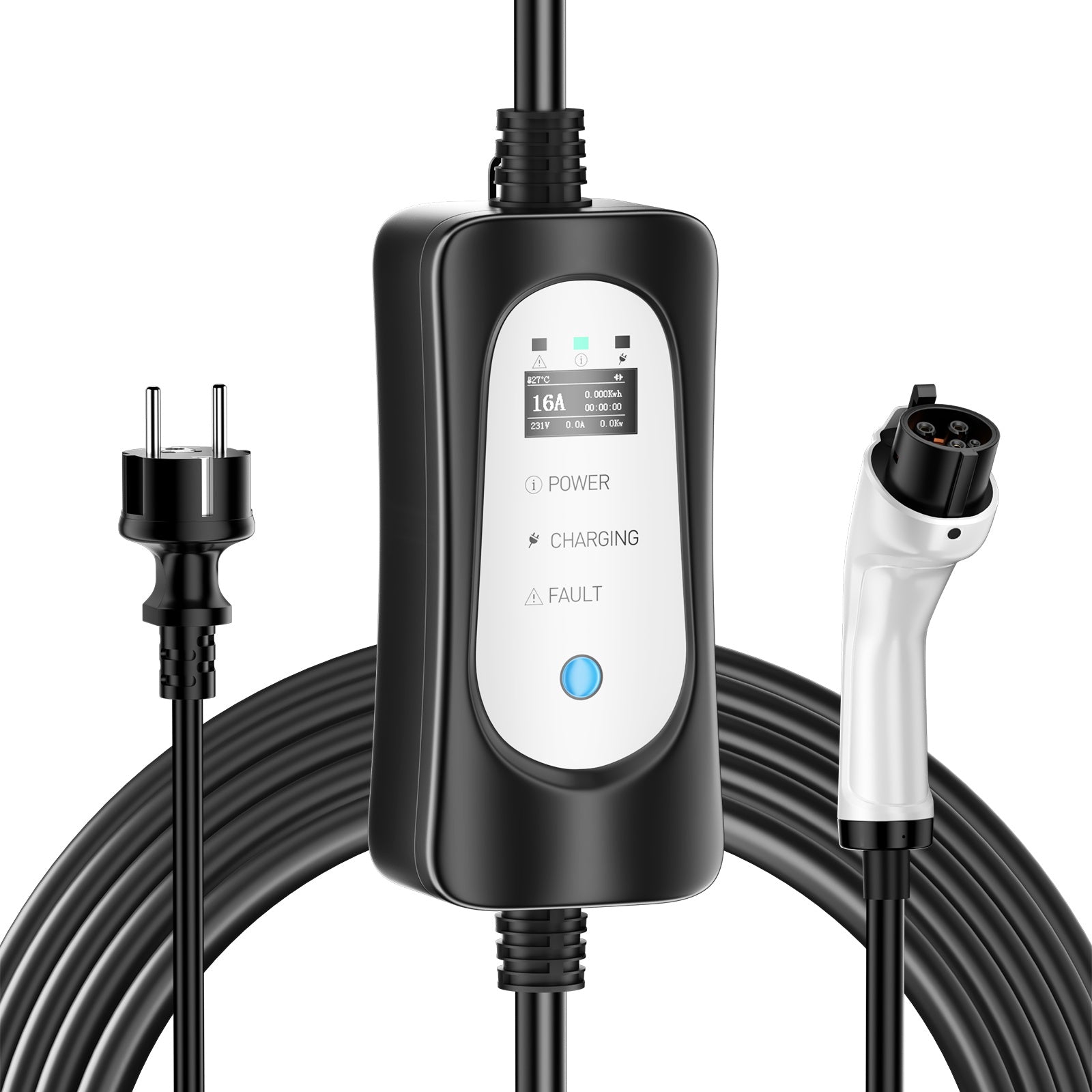 Portable Type2 3.7KW 16A EV Charger, 5 Meters Mobile EV Charging Cable with Schuko