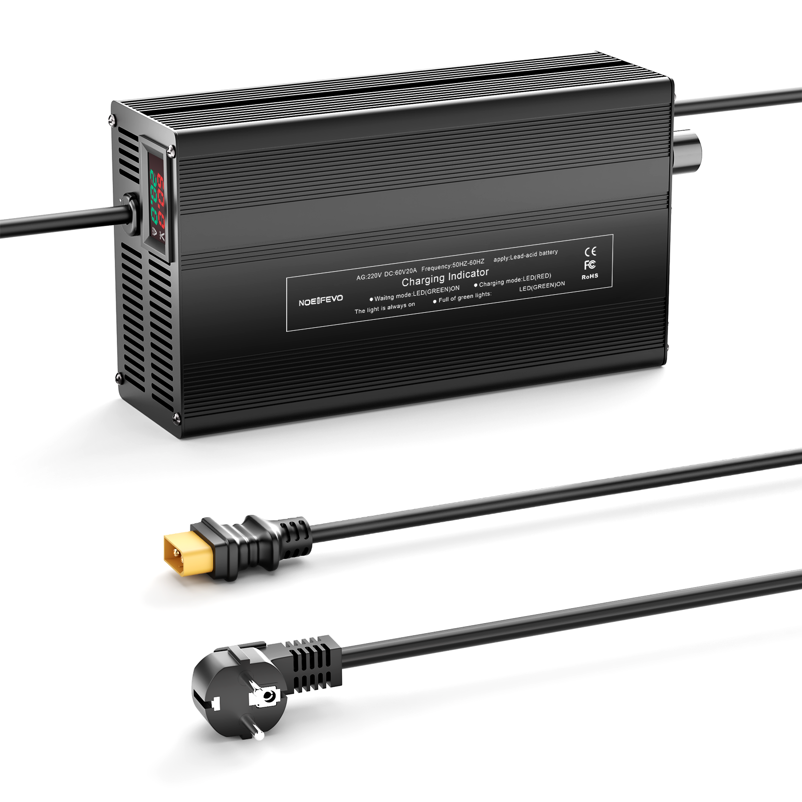 NOEIFEVO 60V 1A-20A Strøm Justerbart Batterioplader til Blysyre Batterier, AGM, Gel, Golfvogn Batterioplader, LED Skærm