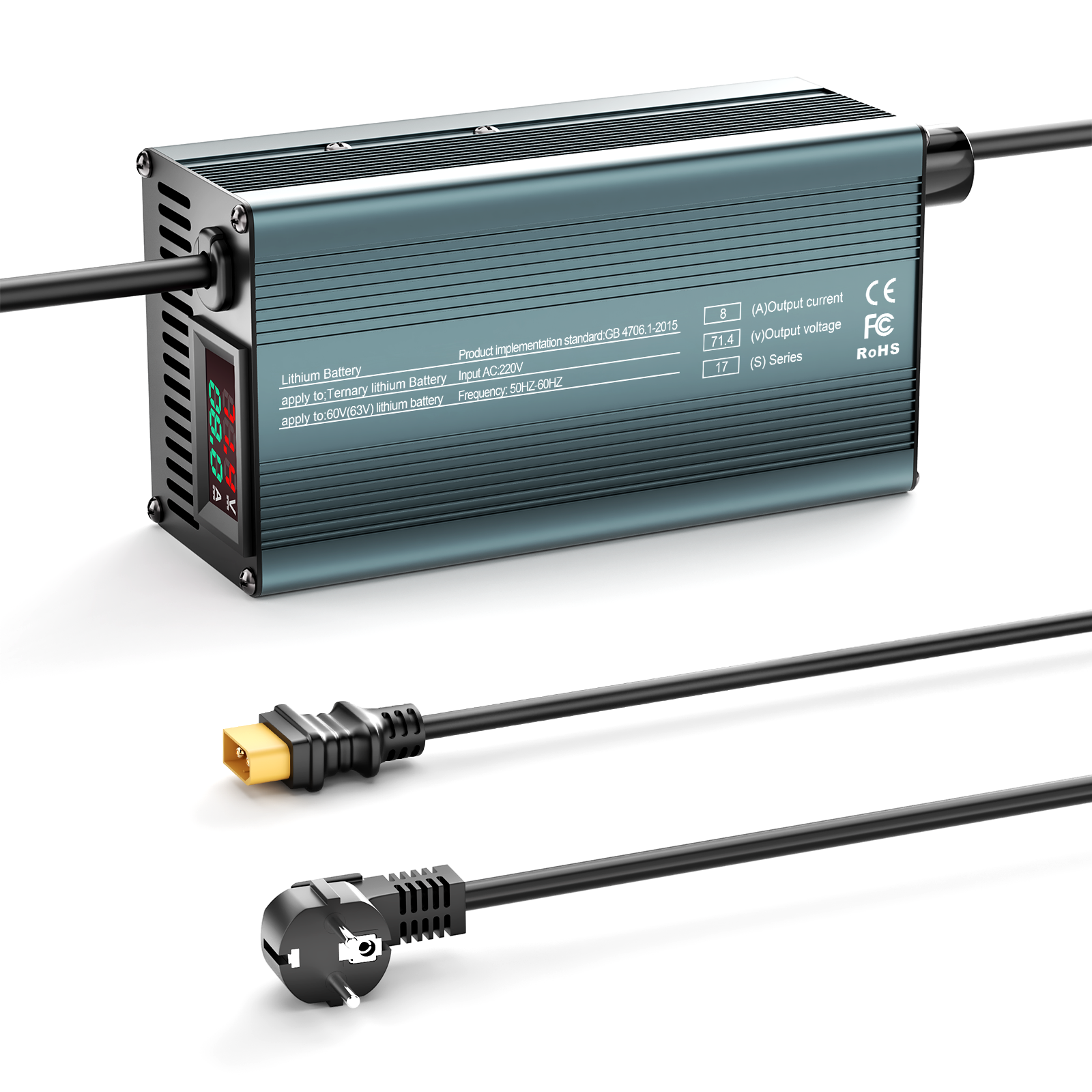 NOEIFEVO 71.4V 8A 17S Lithium-Batterieladegerät für 17S 62.9V Li-Ionen-Batterien, Strom Einstellung 1-8A, langsames Laden und schnelles Laden (MLC1300)