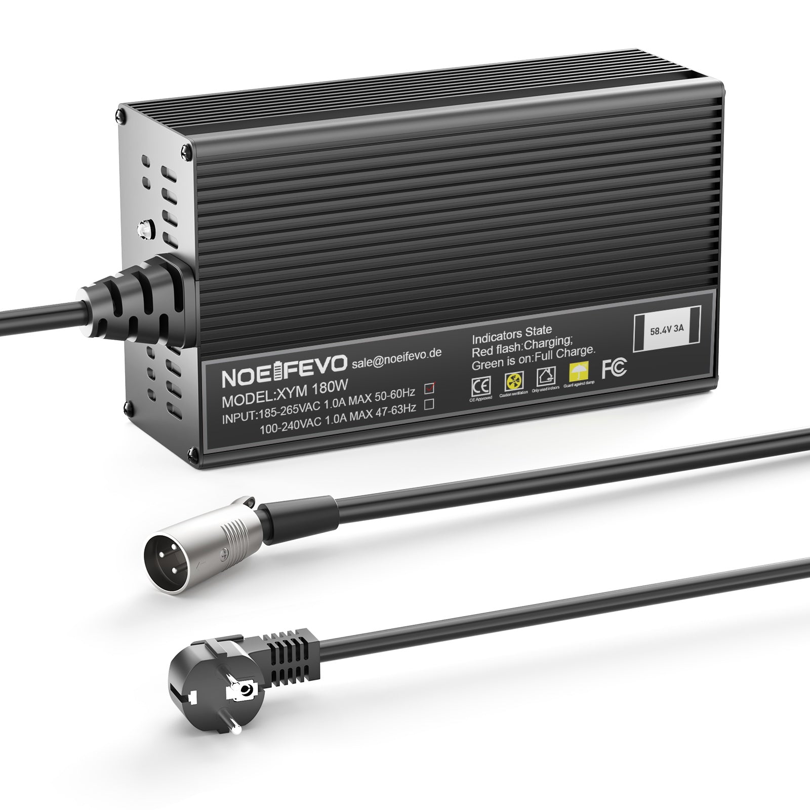 Noeifevo 58.4V 3A LiFePO4 Akku Ladegerät für 48V 51.2V 16S LiFePO4 Batterie, XLR/IEC/XT60/Anderson 50A/M8