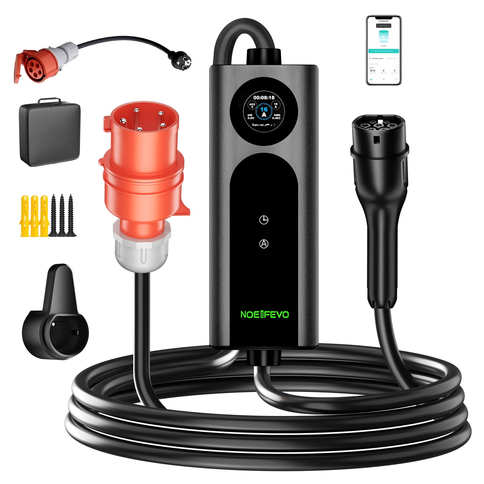 NOEIFEVO 2026 Pro mobil wallbox 11kw med app, elbil CEE 16A till Typ 2-laddkabel, 3-fas EV-laddare för alla elbilar (IEC 62196-2) & PHEV