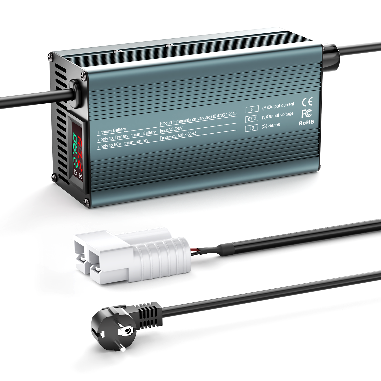 NOEIFEVO 67.2V 8A 16S  Lithium-Batterieladegerät für 16S  60V Li-Ionen-Batterien, Strom Einstellung 1-8A, langsames Laden und schnelles Laden (MLC1300)