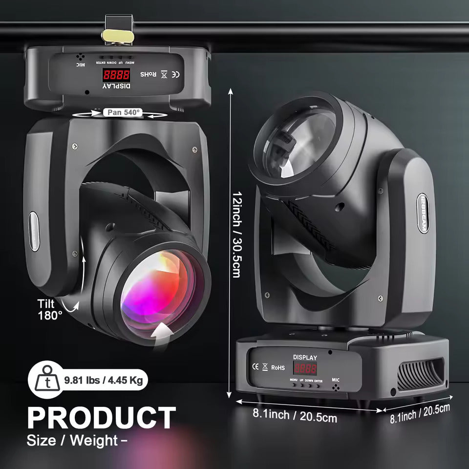 200W LED beam moving head-lyskaster, fargeprojektor med 18 prismer for scenebelysning, effektprojektor for barer, bursdagsfester, klubber, KTV-er, konserter og teater