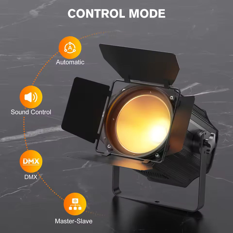 200W LED COB PAR Scheinwerfer mit Abschirmklappen, warm- und kaltweiße lineare Strahler, DMX-Bühnenbeleuchtung für Bühne, Party und Konzert