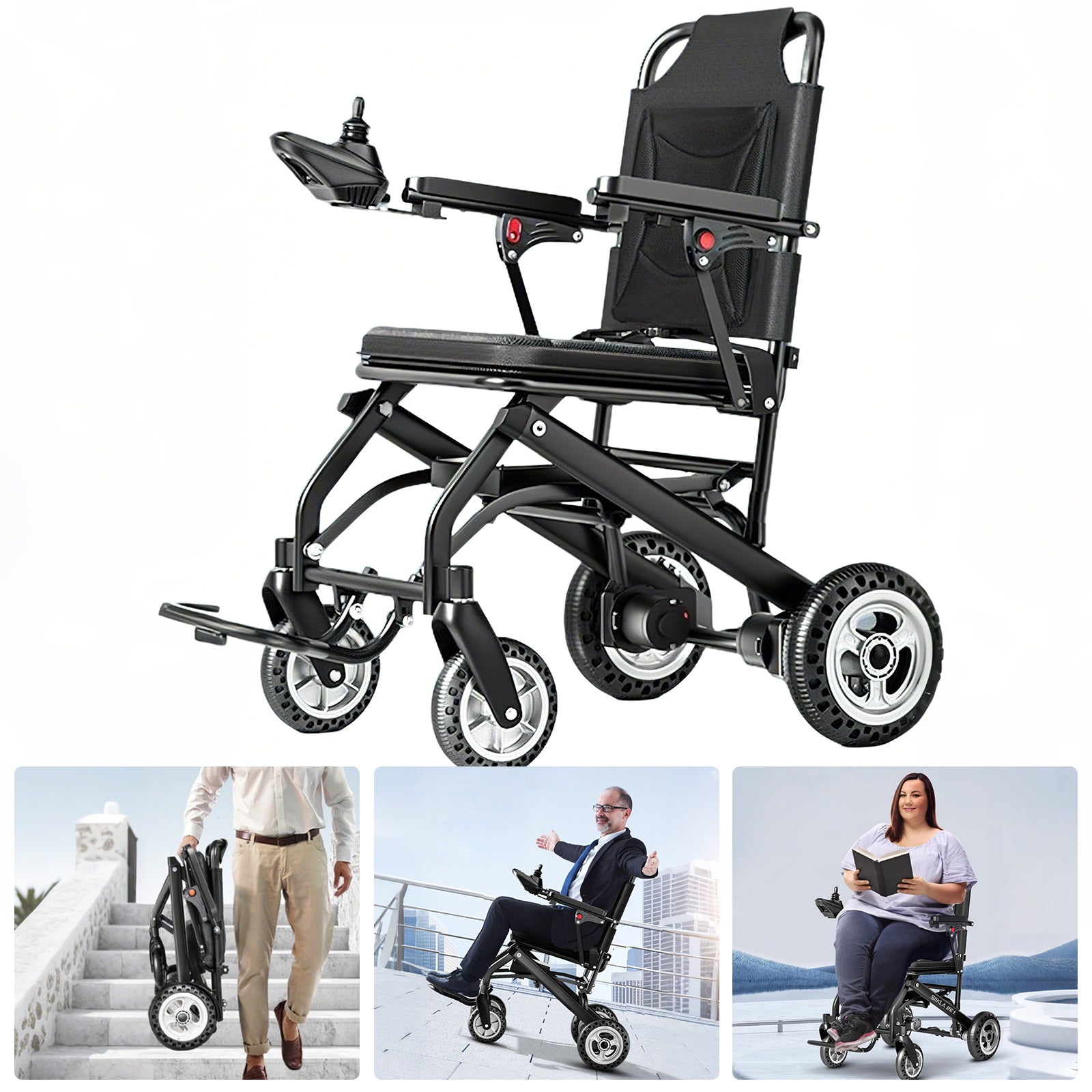 Sähköpyörätuoli – 13.6kg, 300W moottori, irrotettava litiumakku, elektromagneettinen jarru, 100kg kantavuus, kevyt sähköinen taitettava pyörätuoli, ihanteellinen matkoille & arkeen