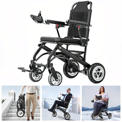 Sähköpyörätuoli – 13.6kg, 300W moottori, irrotettava litiumakku, elektromagneettinen jarru, 100kg kantavuus, kevyt sähköinen taitettava pyörätuoli, ihanteellinen matkoille & arkeen