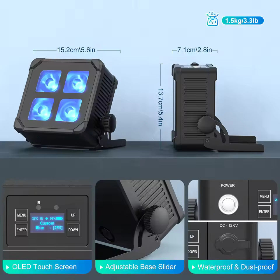 40W wasserdichter LED-PAR-Scheinwerfer (4x10W RGBWA+UV) mit integriertem Akku und DMX-Steuerung für DJs und Discos