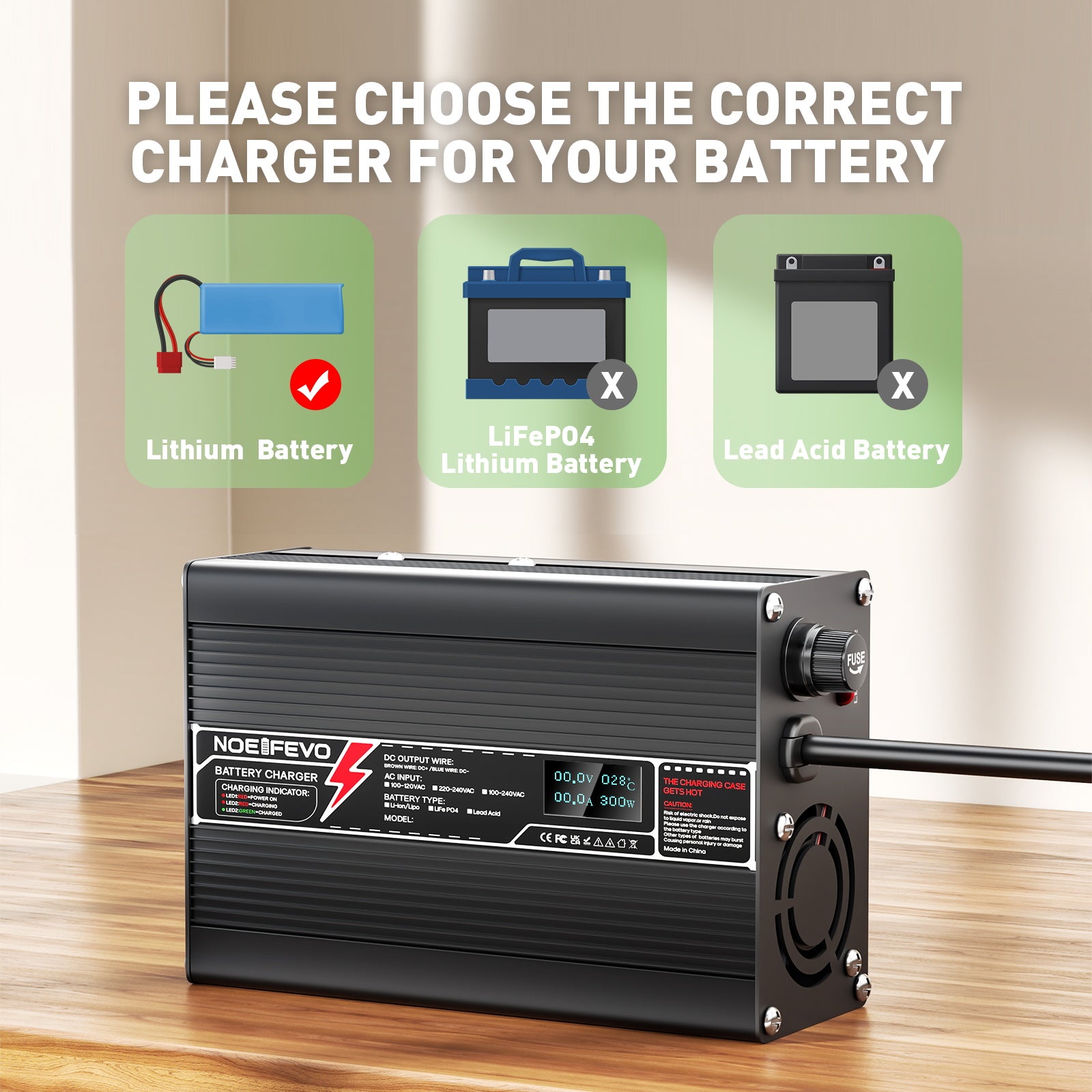 NOEIFEVO 33.6V 2A litiumladdare för 8S 29.6V Li-Ion Lipo-batterier, med LCD-display, kylfläkt, automatisk avstängning