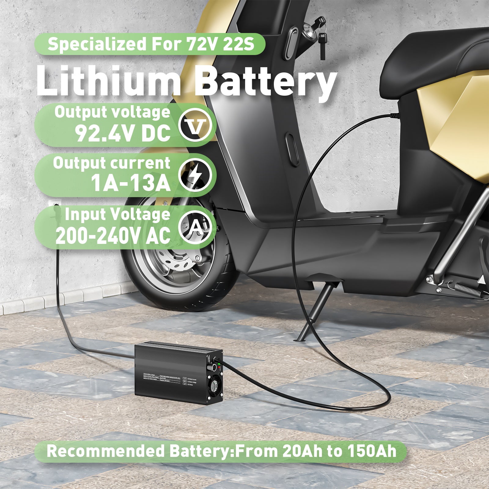 NOEIFEVO 81.4V 15A  22S Lithium-Batterieladegerät für 22S  92.4V Li-Ionen-Batterien, Strom-Einstellung 1-15A, langsames Laden und schnelles Laden (MLC1300)