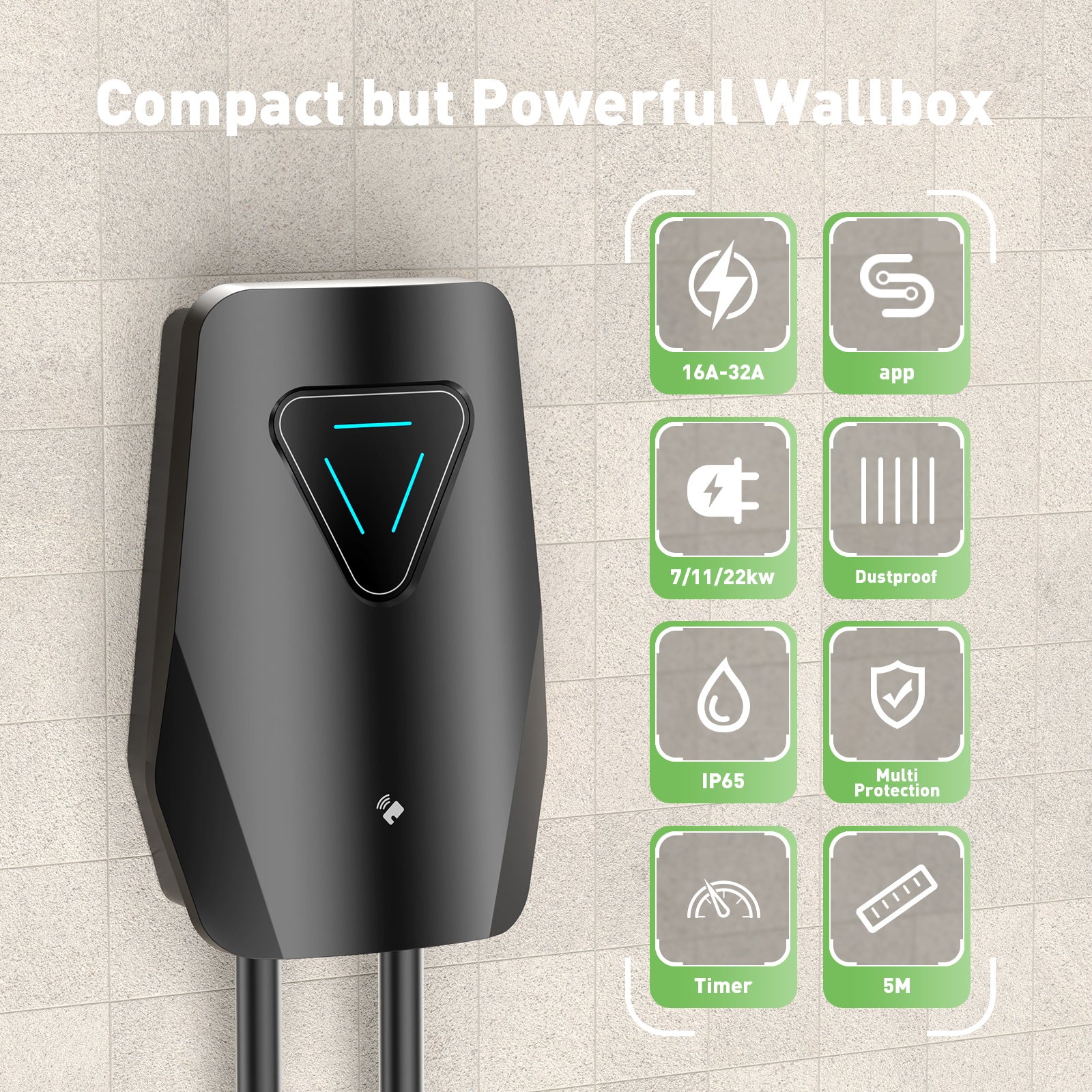 Noeifevo Q5 7KW 11KW 22KW EV Wallbox nabíjecí stanice, 5M nabíjecí kabel vodotěsný