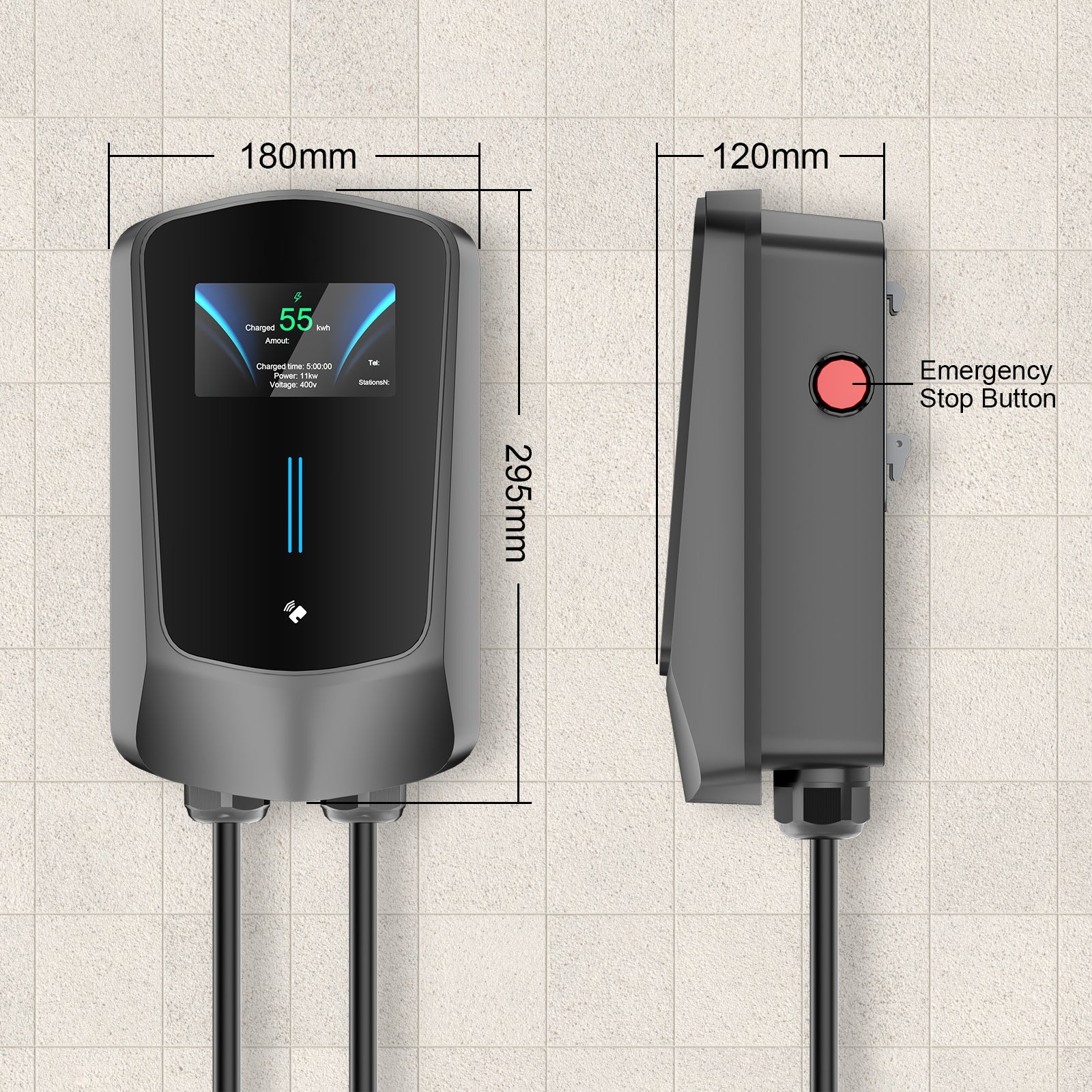 Noeifevo Q6 7KW 11KW 22KW EV wallbox ladestation, 5M hurtigopladningskabel vandtæt, WiFi valgfri