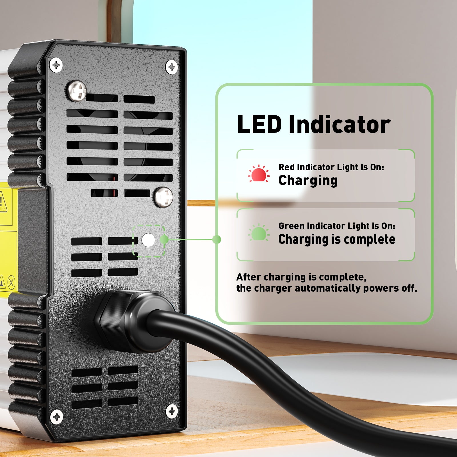 Caricabatterie per batterie al piombo-acido NOEIFEVO 13,8V-14,7V 20A per batterie al piombo-acido da 12V, con ventilatore di raffreddamento e spegnimento automatico.