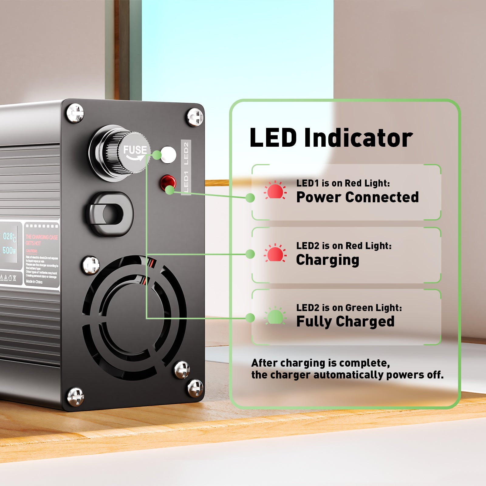 NOEIFEVO 75.6V 6A LITIUM- LATAUSLAITE 18S 66.6V AKULLA, LED-NÄYTTÖ, ALUMIINIKOTELO, TUULETIN