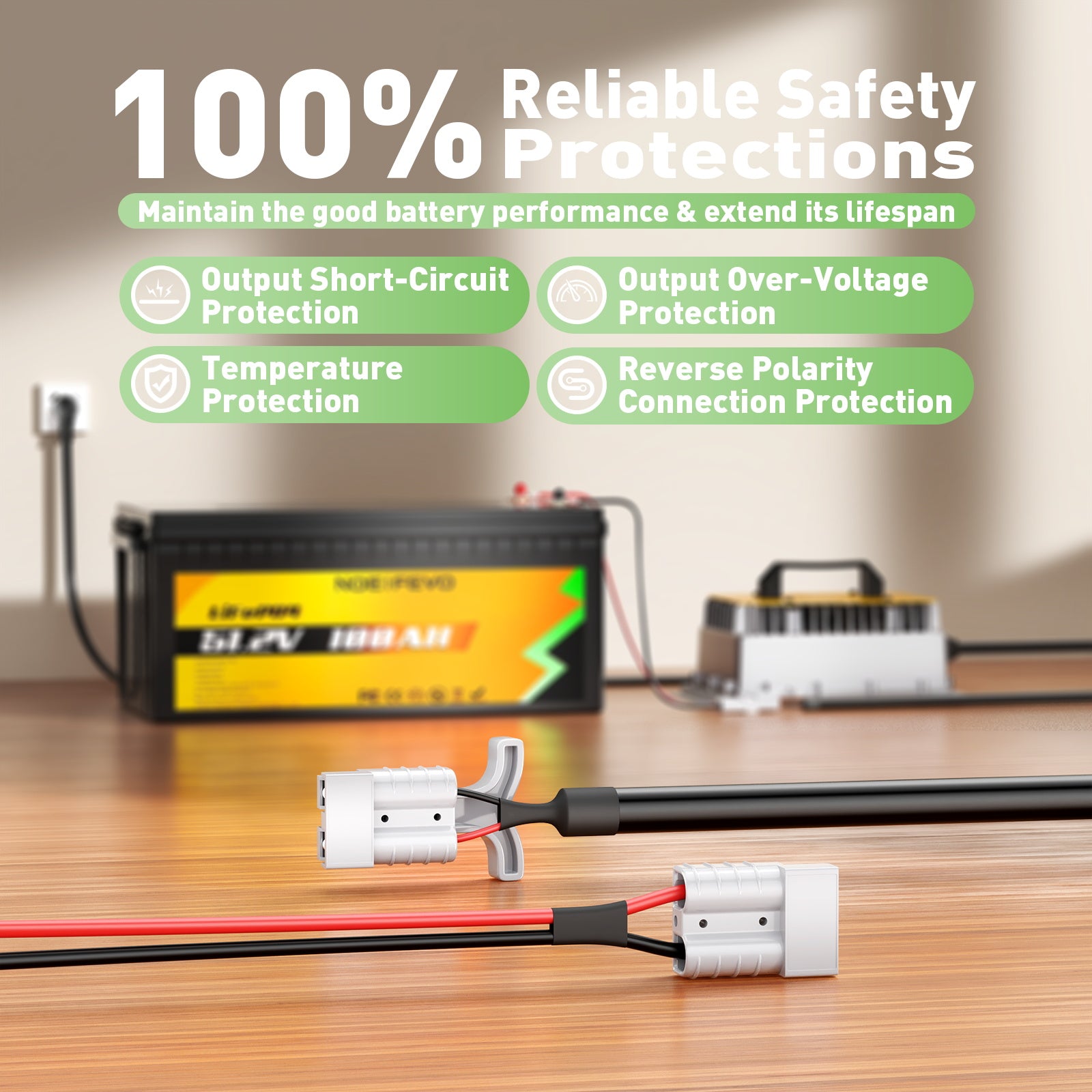 NOEIFEVO 58.4V 50A LiFePO4 batteriladdare för 51.2V (48V) 16S LiFePO4 batteri, vattentät, 0V BMS aktiverad