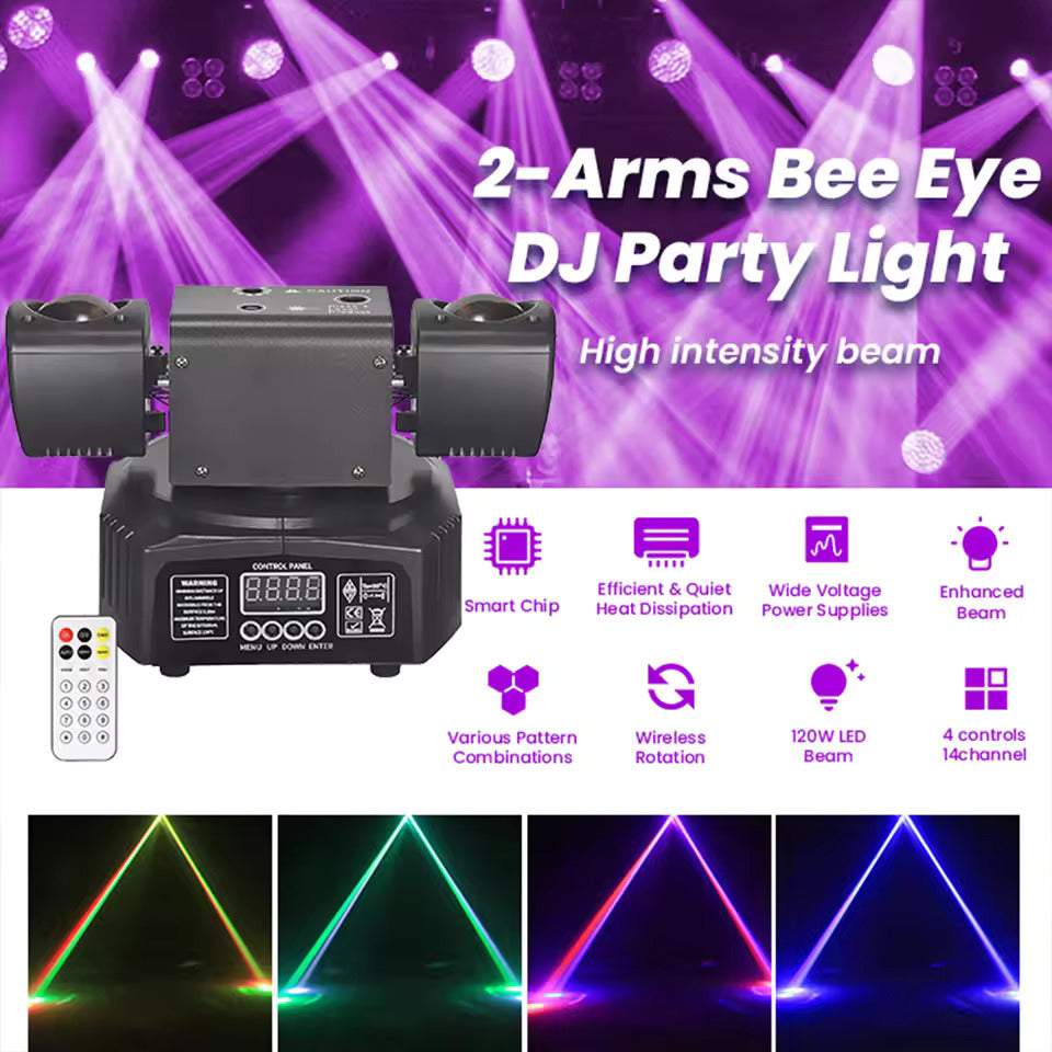 36W Disco-Licht 2-Arm LED Moving Head RGBW Partylicht mit Bienenauge, DMX512 Beam Bühnenbeleuchtung für Nachtclub, Bar, KTV