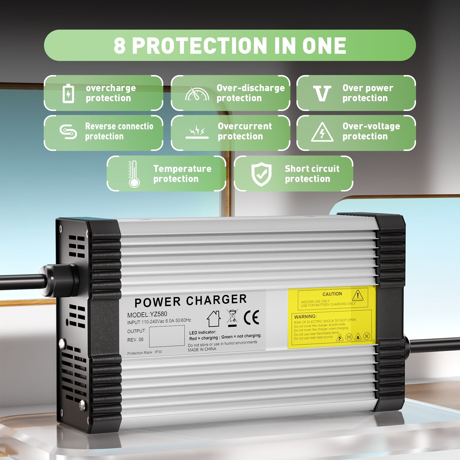 NOEIFEVO 12,6V 20A lithium-batterijlader voor 3S 11,1V 12V lithiumbatterij, met koelventilator en automatische uitschakeling.