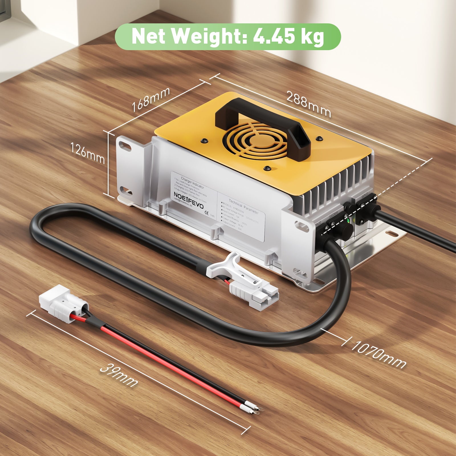 NOEIFEVO 58.4V 30A LiFePO4 nabíječka pro 51.2V(48V) 16S LiFePO4 baterie, vodotěsná, 0V BMS Enabled