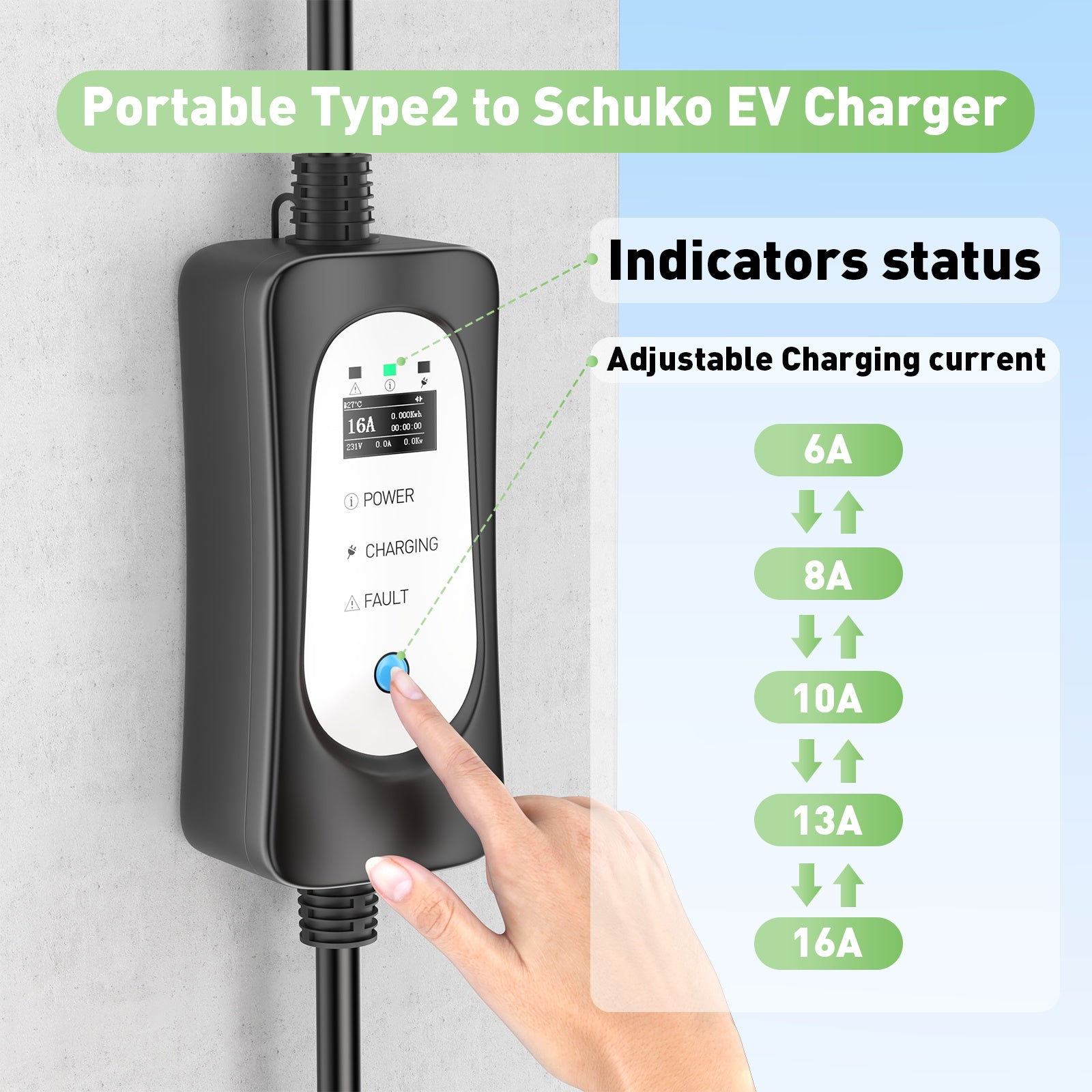 Kannettava Type2 3.7KW 16A EV-laturi, Type1 5 metrin mobiili EV-latauskaapeli Schuko-kaapelilla