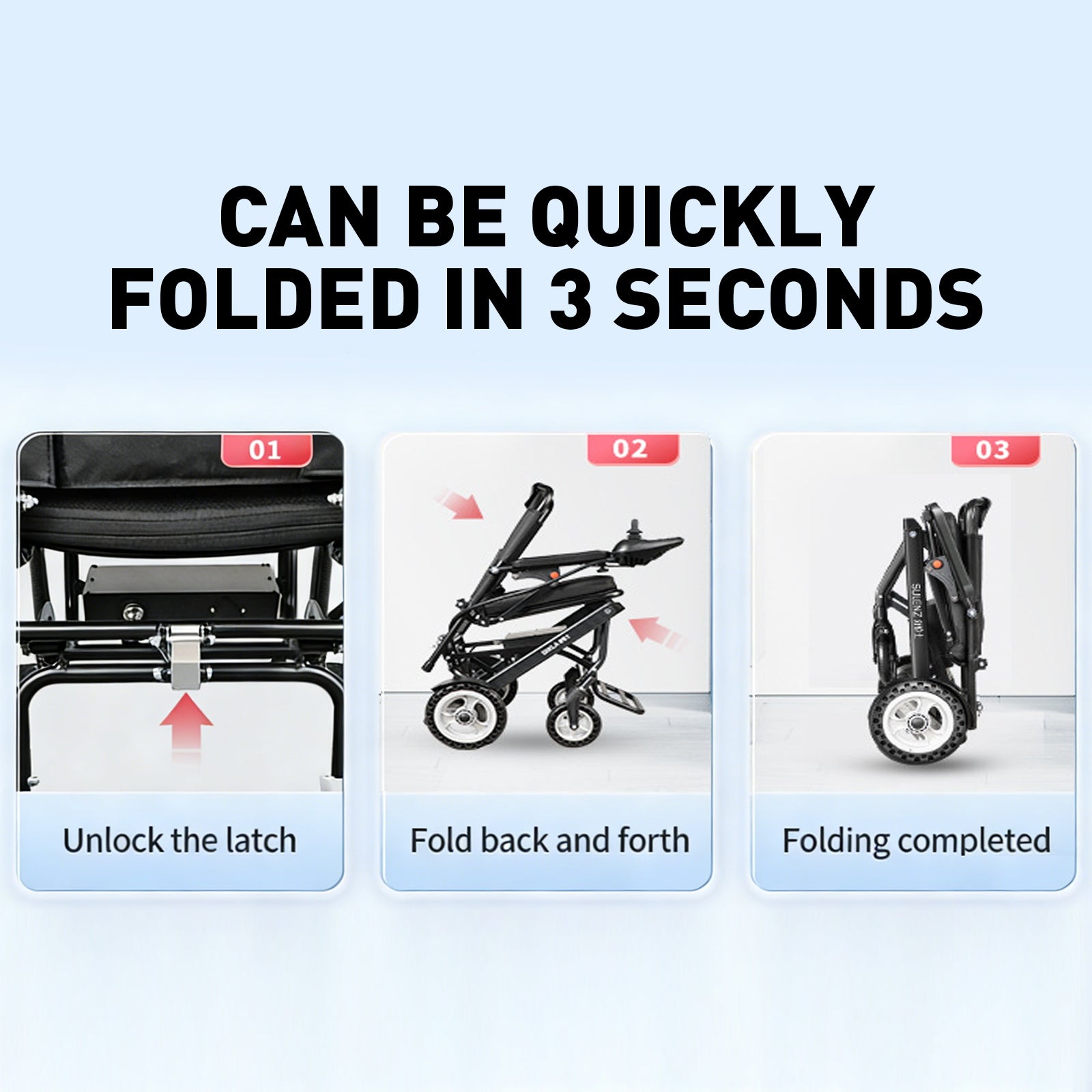 Sähköpyörätuoli – 13.6kg, 300W moottori, irrotettava litiumakku, elektromagneettinen jarru, 100kg kantavuus, kevyt sähköinen taitettava pyörätuoli, ihanteellinen matkoille & arkeen