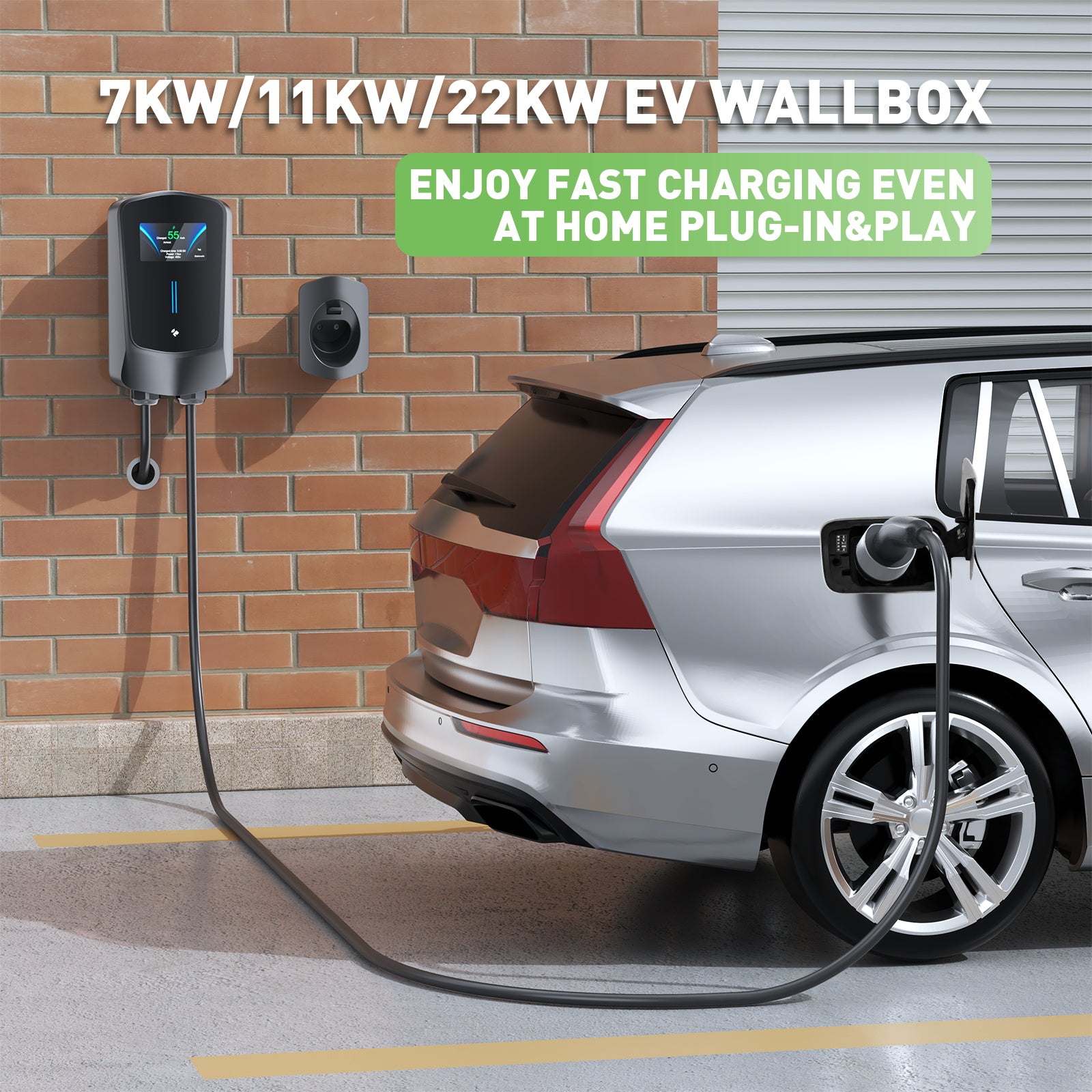 Noeifevo Q6 7KW 11KW 22KW EV nástenná nabíjacia stanica, 5M rýchlonabíjací kábel vodotesný, WiFi voliteľné
​