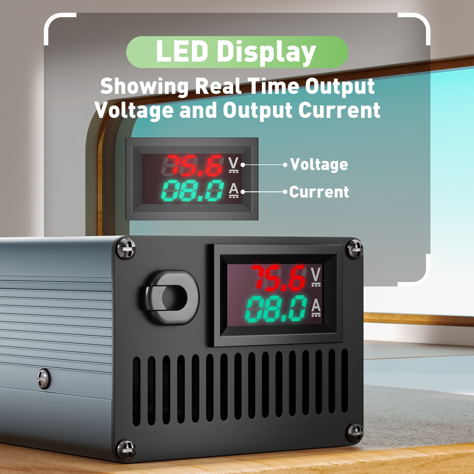 NOEIFEVO 75,6V 8A 18S lithiumbatterilader til 18S 66,6V Li-Ion batterier, strømindstilling 1-8A, langsom opladning og hurtig opladning (MLC1300)