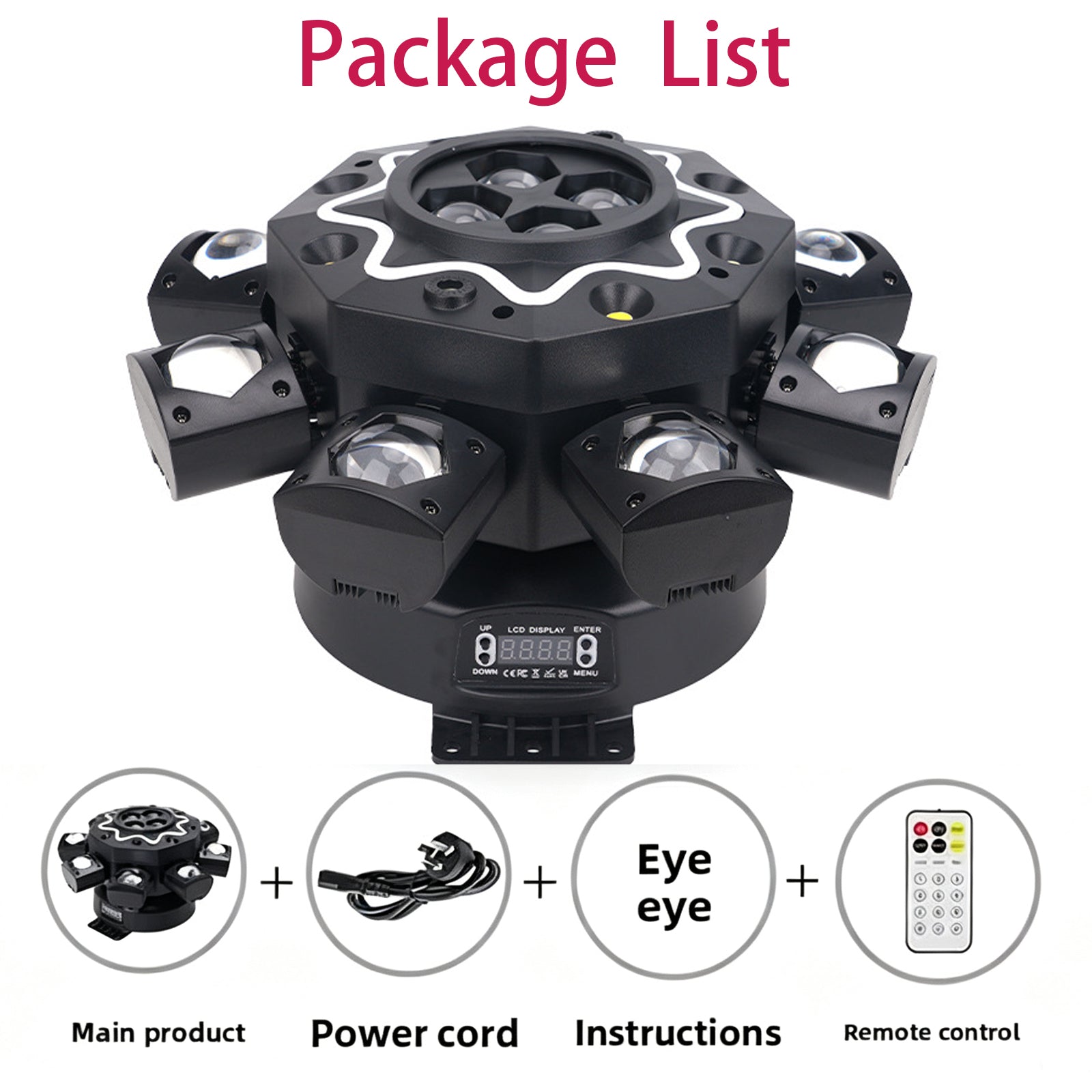 200W Bienenauge 8-Arm Moving Head Licht, DJ-Bühnenbeleuchtung mit DMX512-Unterstützung, RGBW 4-in-1 LED-Partylight mit Fernbedienung für Hochzeiten, Bars, Clubs und Discos
