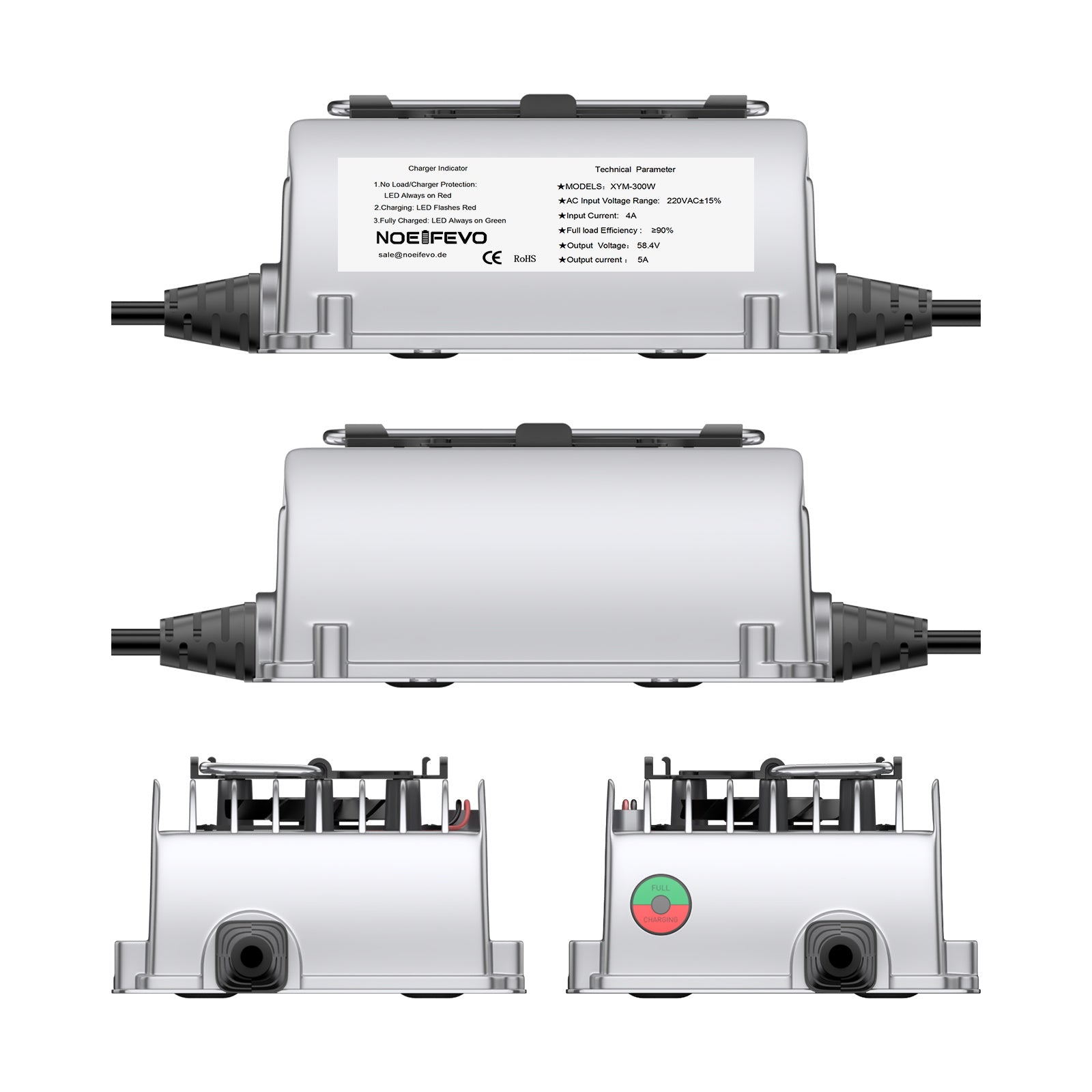 NOEIFEVO 58.4V 5A Wasserdicht LiFePO4 Akku-Ladegerät für 51.2V(48V) 16S LiFePO4 Akku