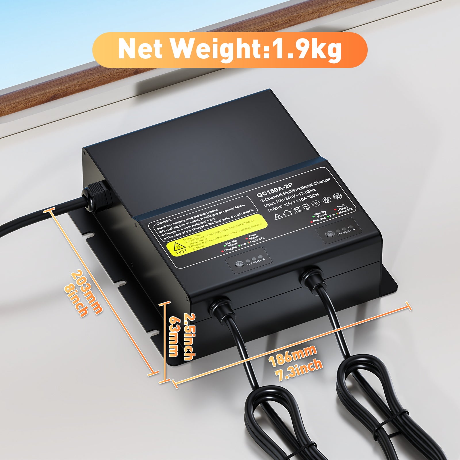 NOEIFEVO Carregador de bateria universal 12V 20A 2 Bancos (10A/Banco), carregador impermeável 12V para LiFePO4, Lítio e Ácido-Chumbo, para autocaravana, barco, motocicleta, cortador de grama, motor de arrasto e bateria de chumbo-ácido