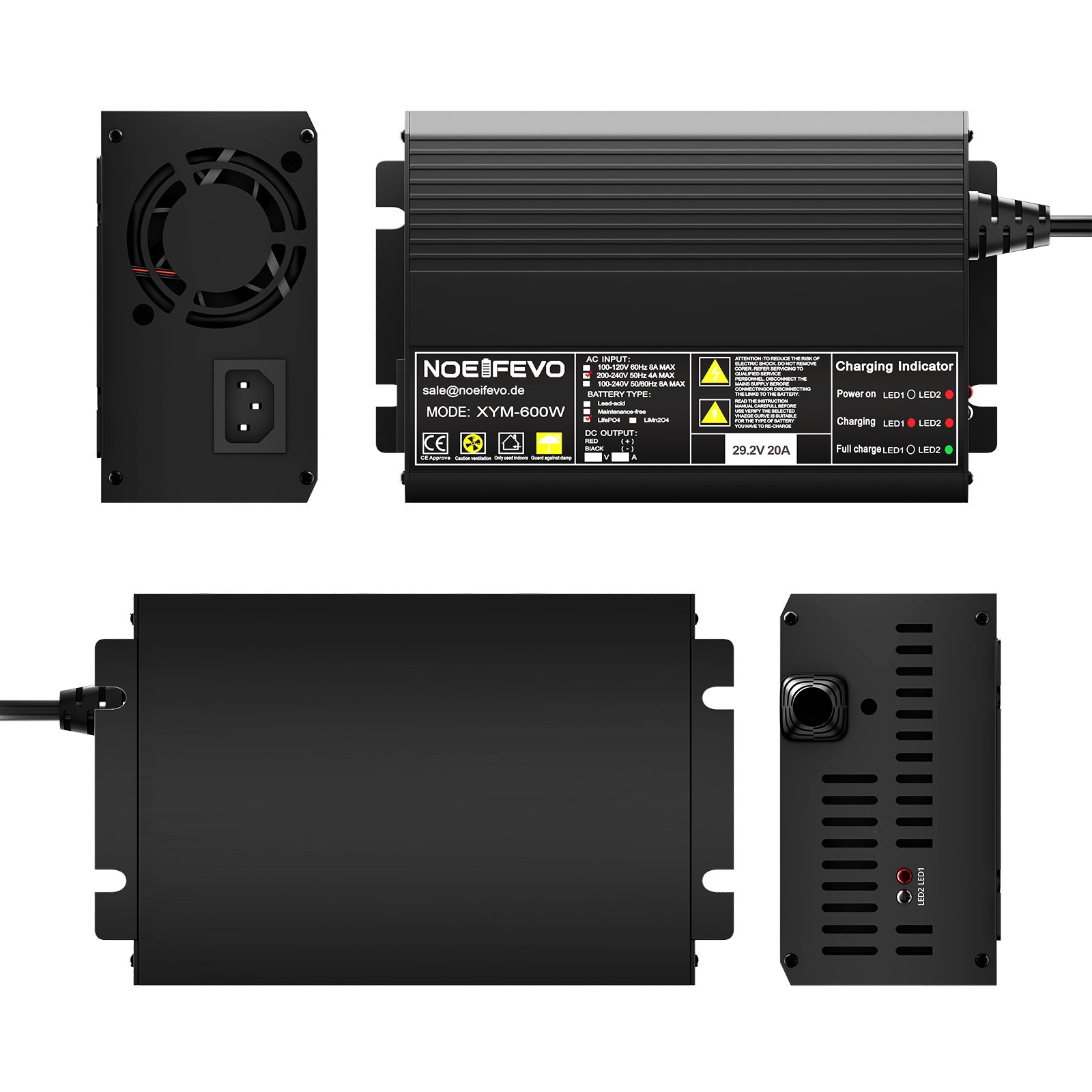 Noeifevo 29,2V 20A LiFePO4 nabíjačka pre 24V 25,6V LiFePO4 batérie