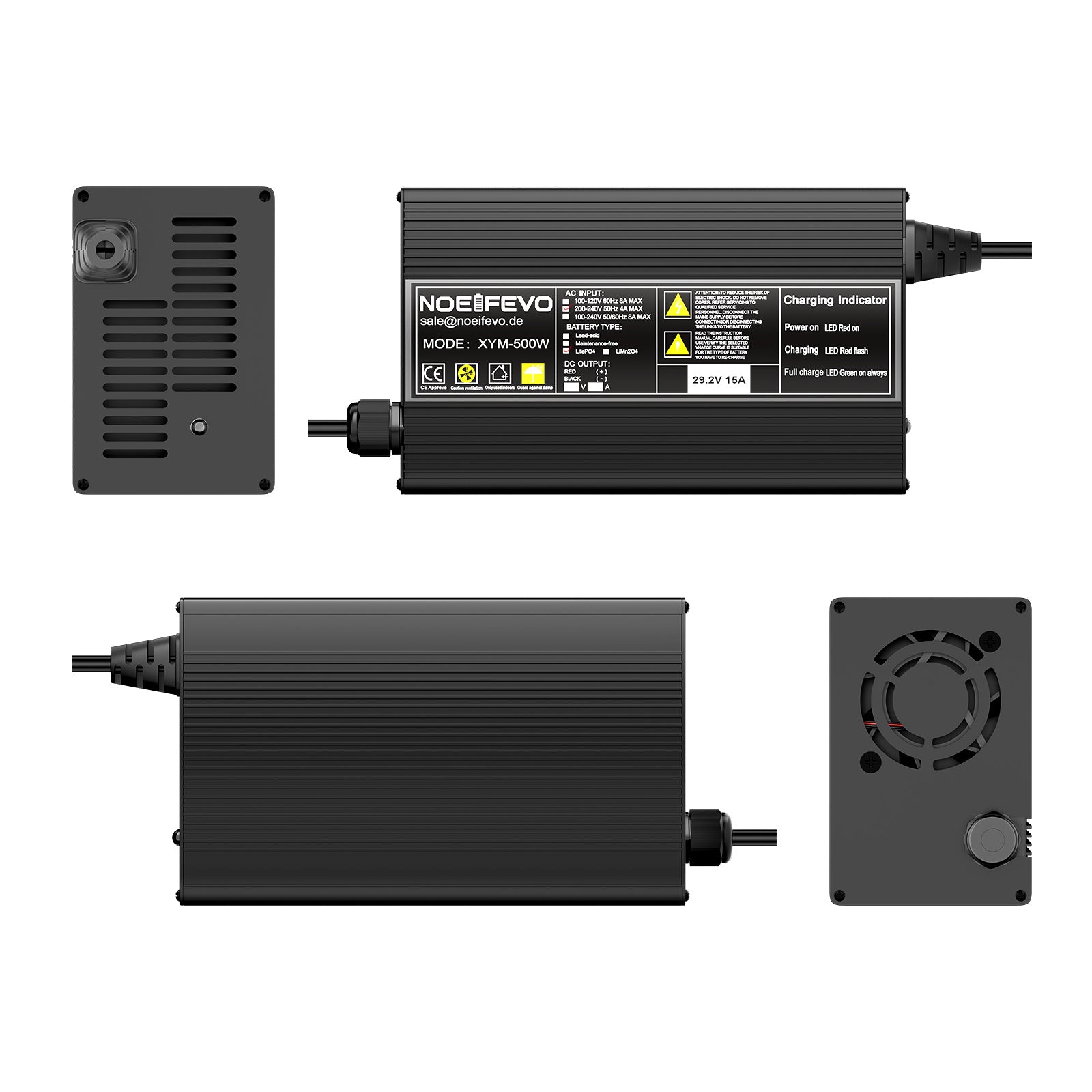 Noeifevo 29.2V 15A LiFePO4 Batterijlader voor 24V 25.6V LiFePO4 Batterij