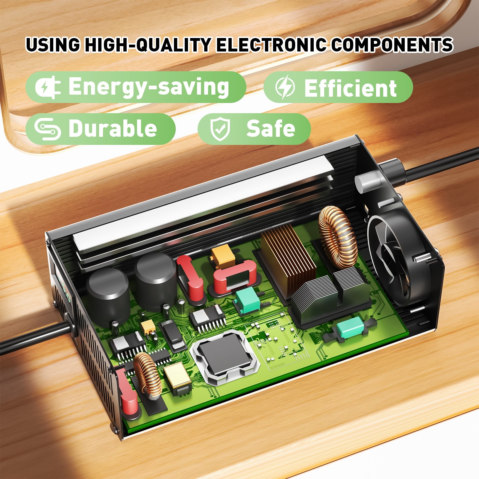 NOEIFEVO 60V 18S 15A Lithium-batterioplader, Udgangsspænding 75,6V, Strømindstilling 1-15A, langsom opladning og hurtig opladning (MLC1300)