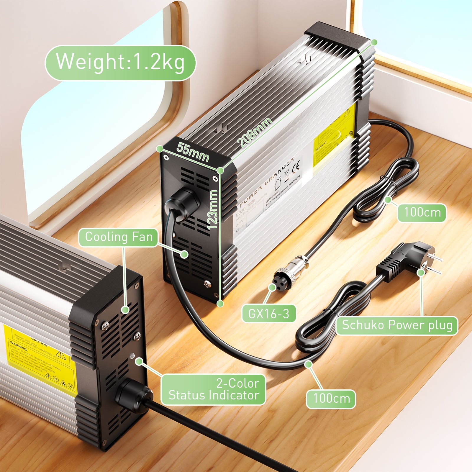 NOEIFEVO 14.6V 20A LiFePO4-Batterieladegerät für 12V 12.8V 4S LiFePO4-Batterie, mit Kühlventilator, automatische Abschaltung.