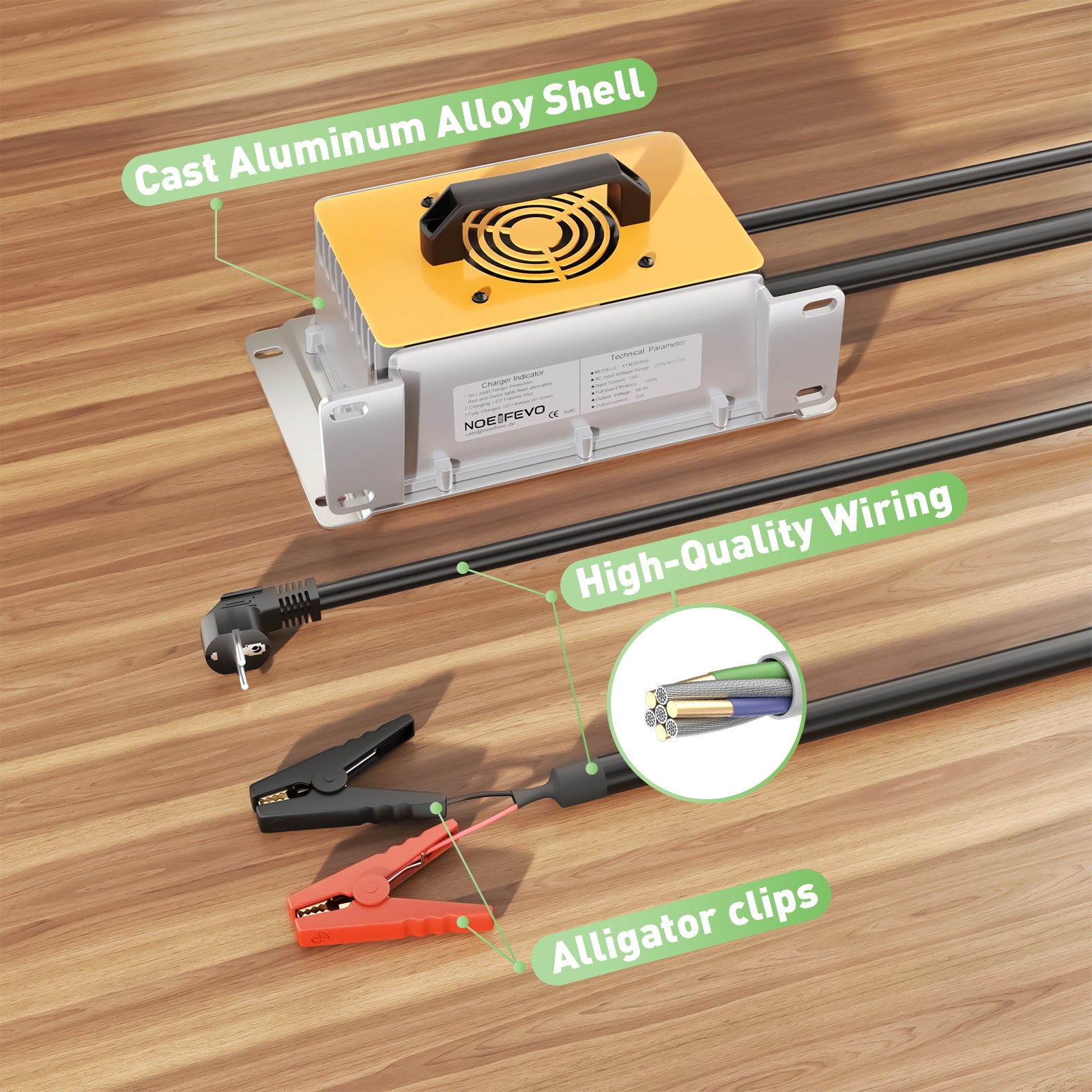 NOEIFEVO 58.4V 30A LiFePO4 Akku Ladegerät für 51.2V(48V) 16S LiFePO4 Batterie, wasserdicht, 0V BMS Aktiviert