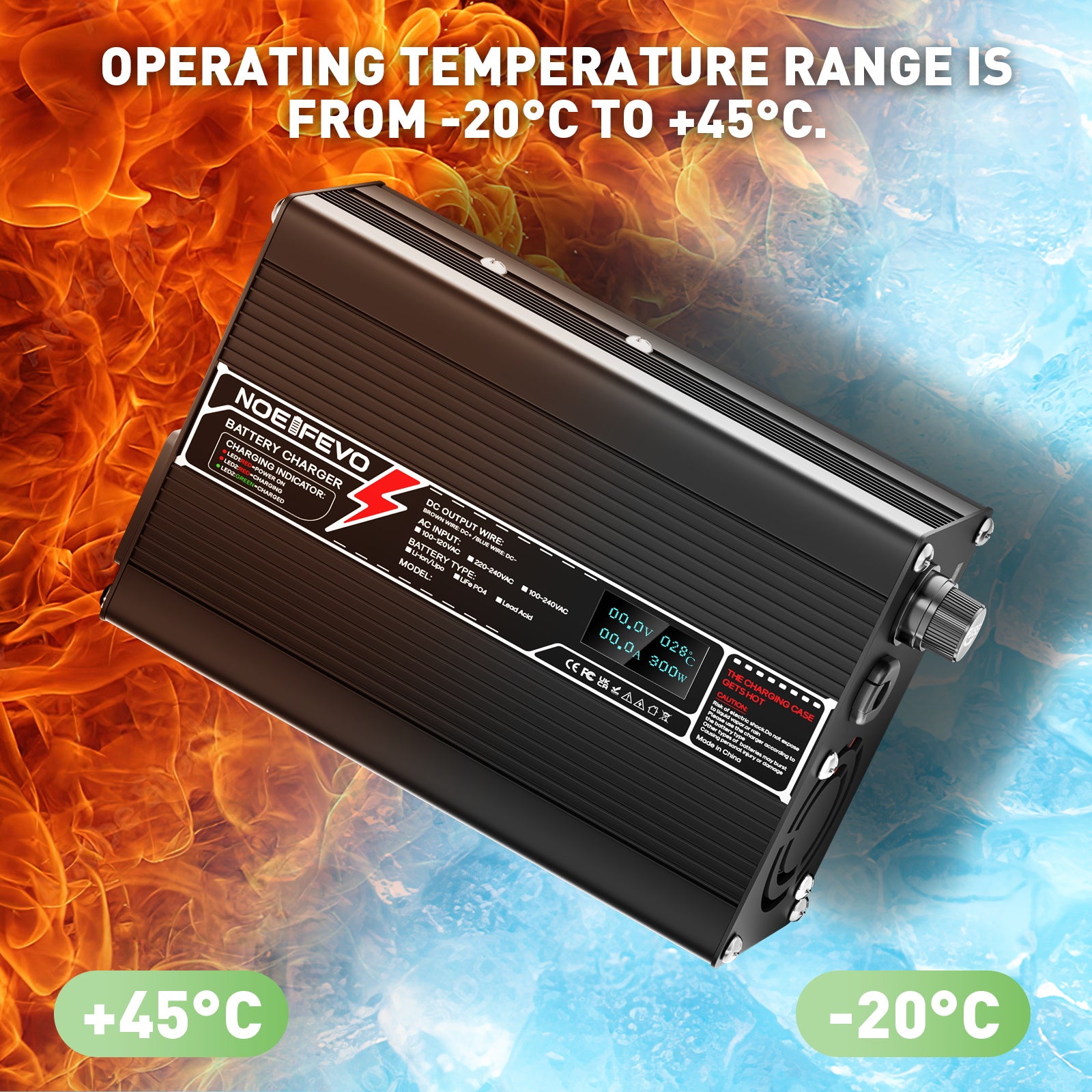 NOEIFEVO 14.6V 10A LiFePO4 Akku-Latauslaite 4S 12V 12.8V LiFePO4 Akulle, LCD-näyttö, jäähdytystuuletin, automaattinen sammutus