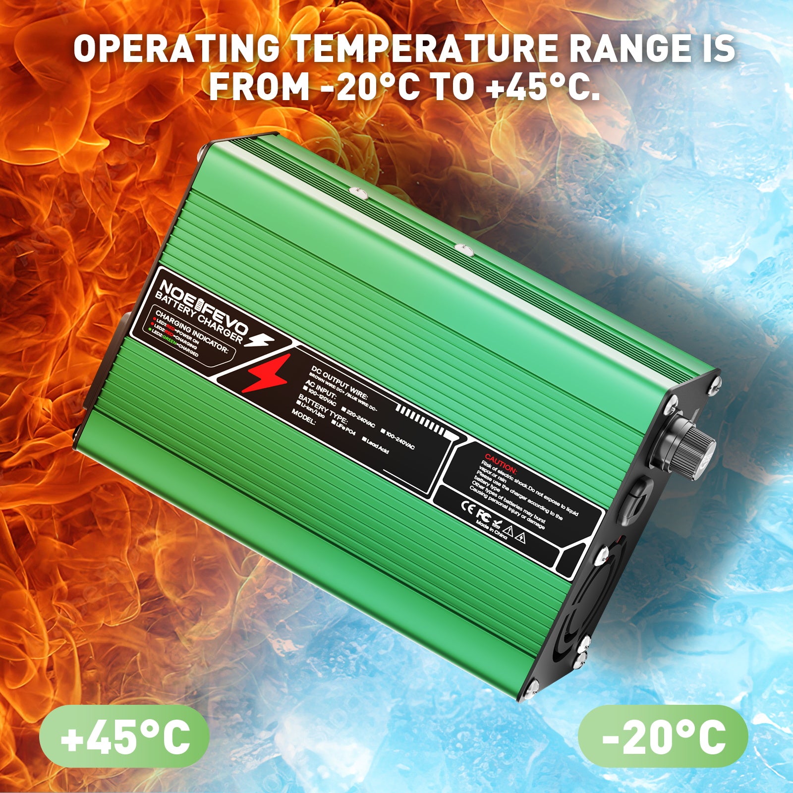 NOEIFEVO 27,6V-29,4V 5A Caricabatterie al piombo per batteria al piombo da 24V, ventola di raffreddamento, spegnimento automatico (VERDE)