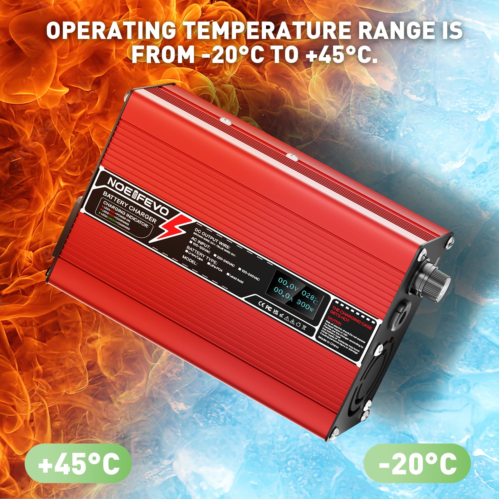  NOEIFEVO 21V  2A 3A 4A 5A  lítio de Carregador para baterias Li-Ion Lipo 5S 18,5V, ventilador de refrigeração, desligar automático (VERMELHO)