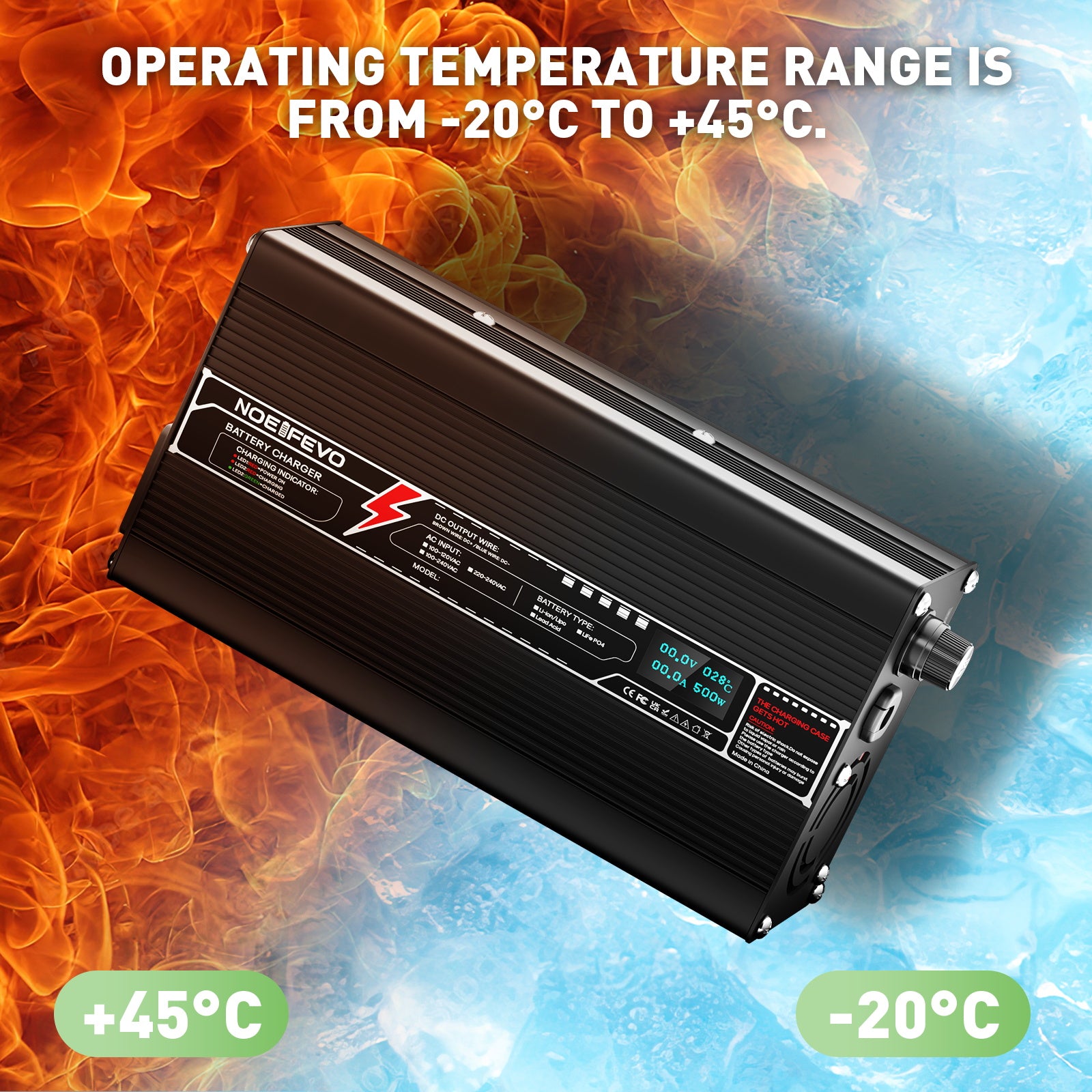 NOEIFEVO 21V 15A Litium-laddare för 5S 18.5V batteri, LED-display, aluminiumhölje, fläkt