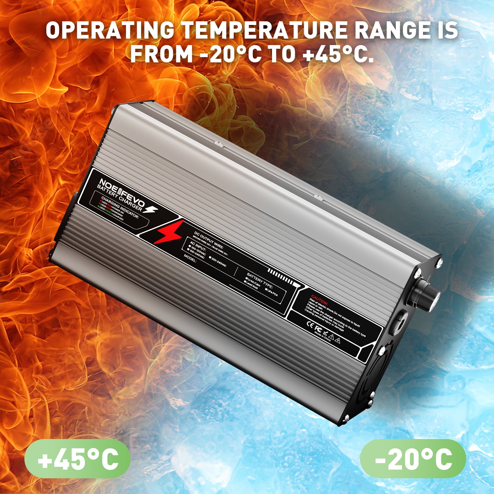 NOEIFEVO 43,8 V 10 A LiFePO4 Batterieladegerät für 38,4 V 10S-Batterie, automatische Abschaltung, Aluminiumgehäuse, mit Lüfter (Silber)