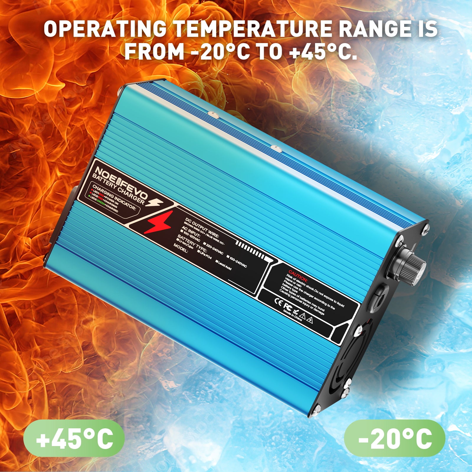 NOEIFEVO 42V 4A Carregador de lítio para baterias Li-Ion Lipo 10S 37V, ventilador de refrigeração, desligamento automático (AZUL).