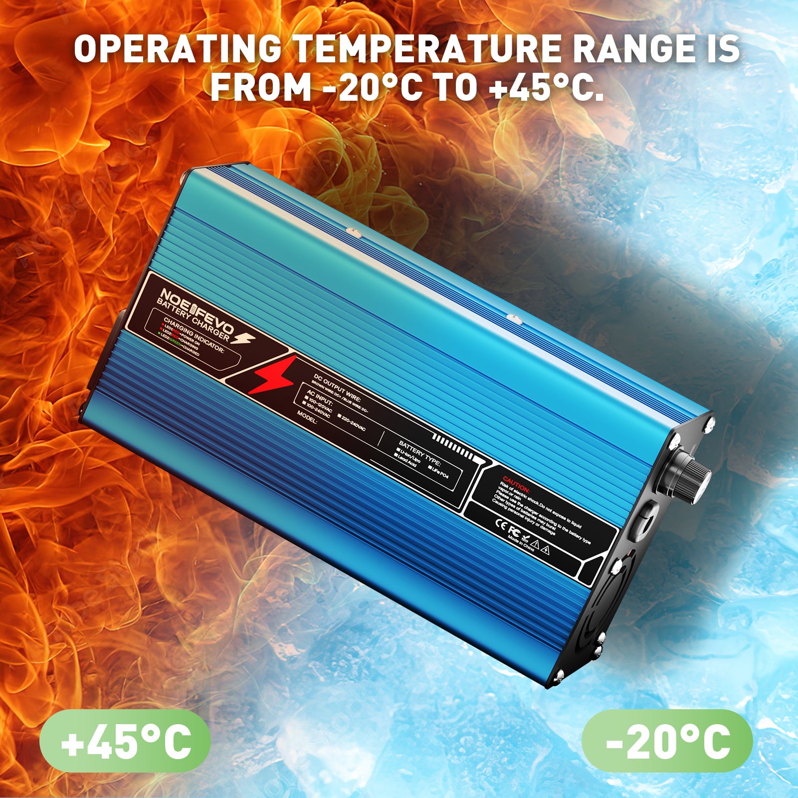 NOEIFEVO 42V 10A 10S Lithium-batterilader, til 10S 37V Li-Ion batteri, automatisk slukning, aluminiumhus, med blæser (blå)