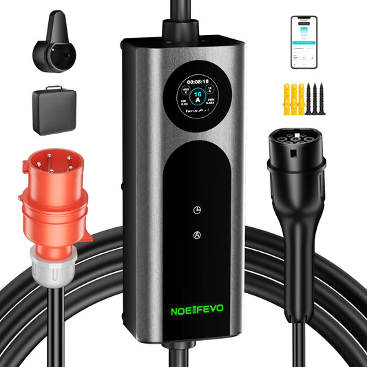 NOEIFEVO Q21W Wlan carregador de carro elétrico móvel Wallbox 11kW com controlo remoto APP, cabo de carregamento trifásico 5m/10m Tipo2 CEE16A 