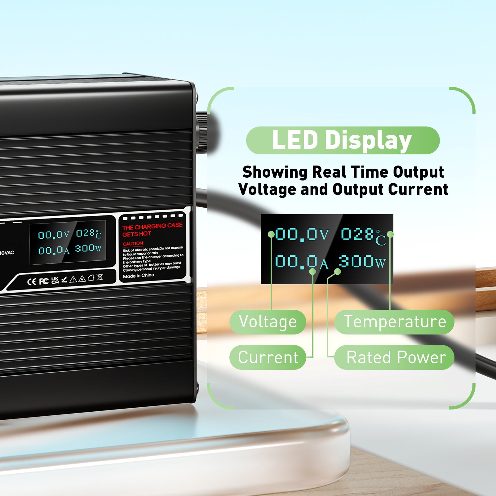 NOEIFEVO 33.6V 5A Lithium-oplader til 8S 29.6V Li-Ion Lipo-batterier, med LCD-skærm, køleventilator, automatisk slukning