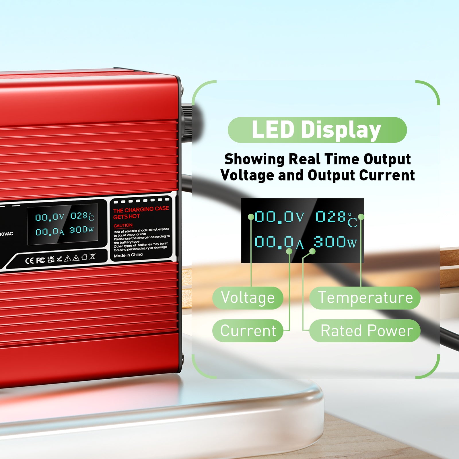 NOEIFEVO 54.6V 2A 2.5A 3A Lithium-lader til 13S 48.1V Li-Ion Lipo-batterier, med køleventilator, automatisk afbrydelse (RØD)