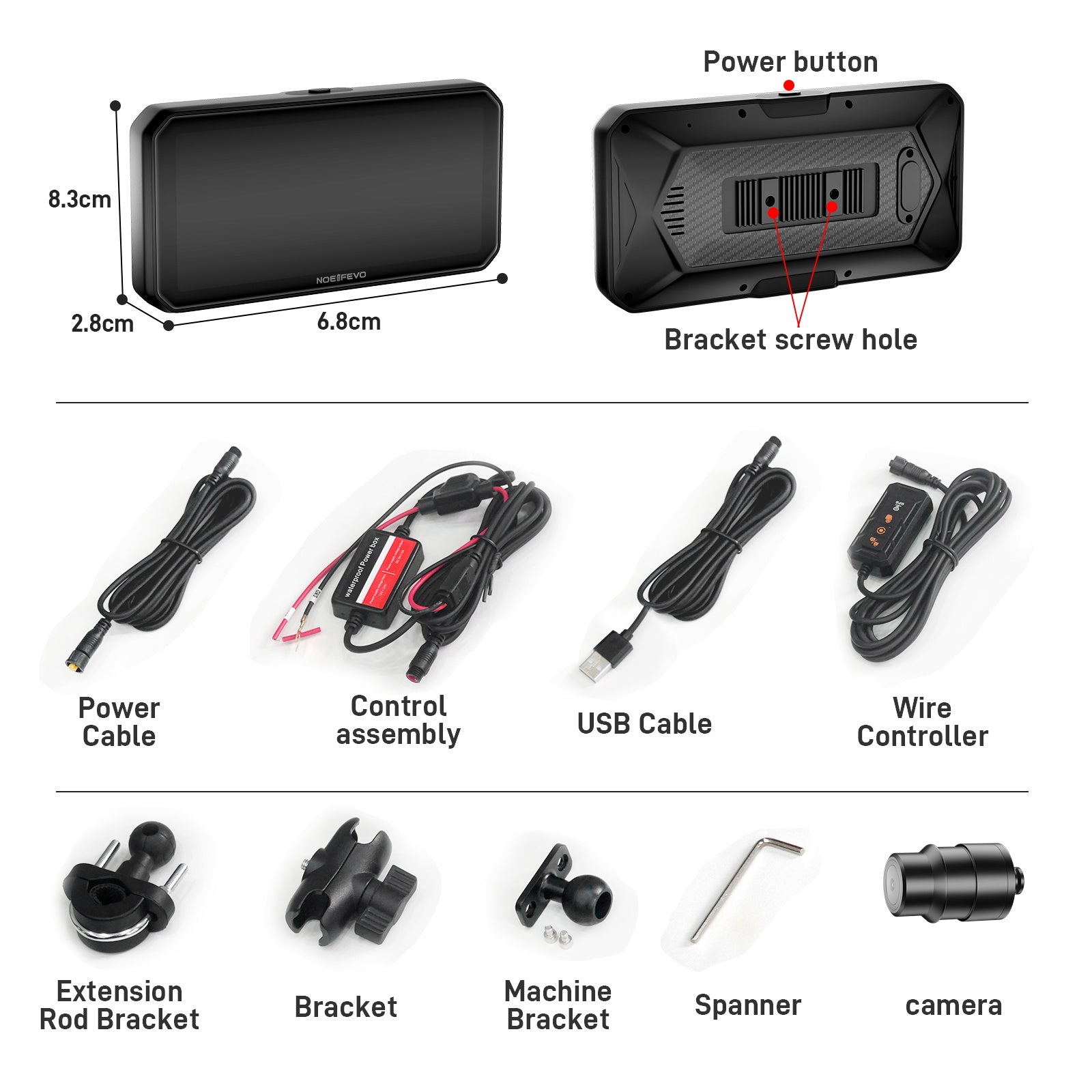NOEIFEVO MT9B Motorfiets-Carplay-scherm met dodehoekdetectiefunctie, draadloos CarPlay en Android Auto, draagbaar waterdicht 6,3-inch touchscreen, verbeterde dubbele Bluetooth, navigatie