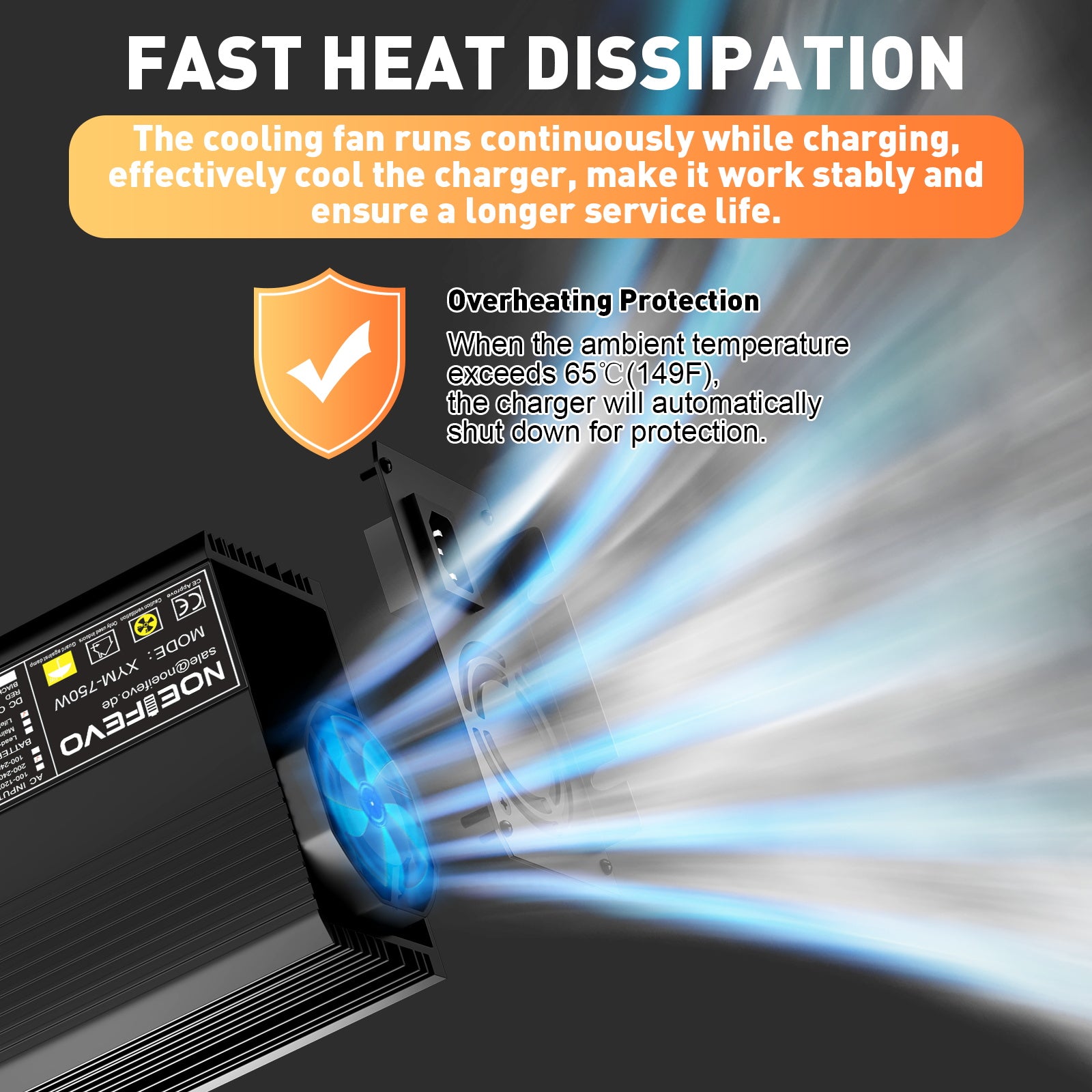 מטען סוללות Noeifevo 14.6V 50A מהיר ליתיום LiFePO4 לסוללת 12V(12.8V) LiFePO4, הפעלה של 0V BMS, כיבוי אוטומטי עם הגנה מלאה