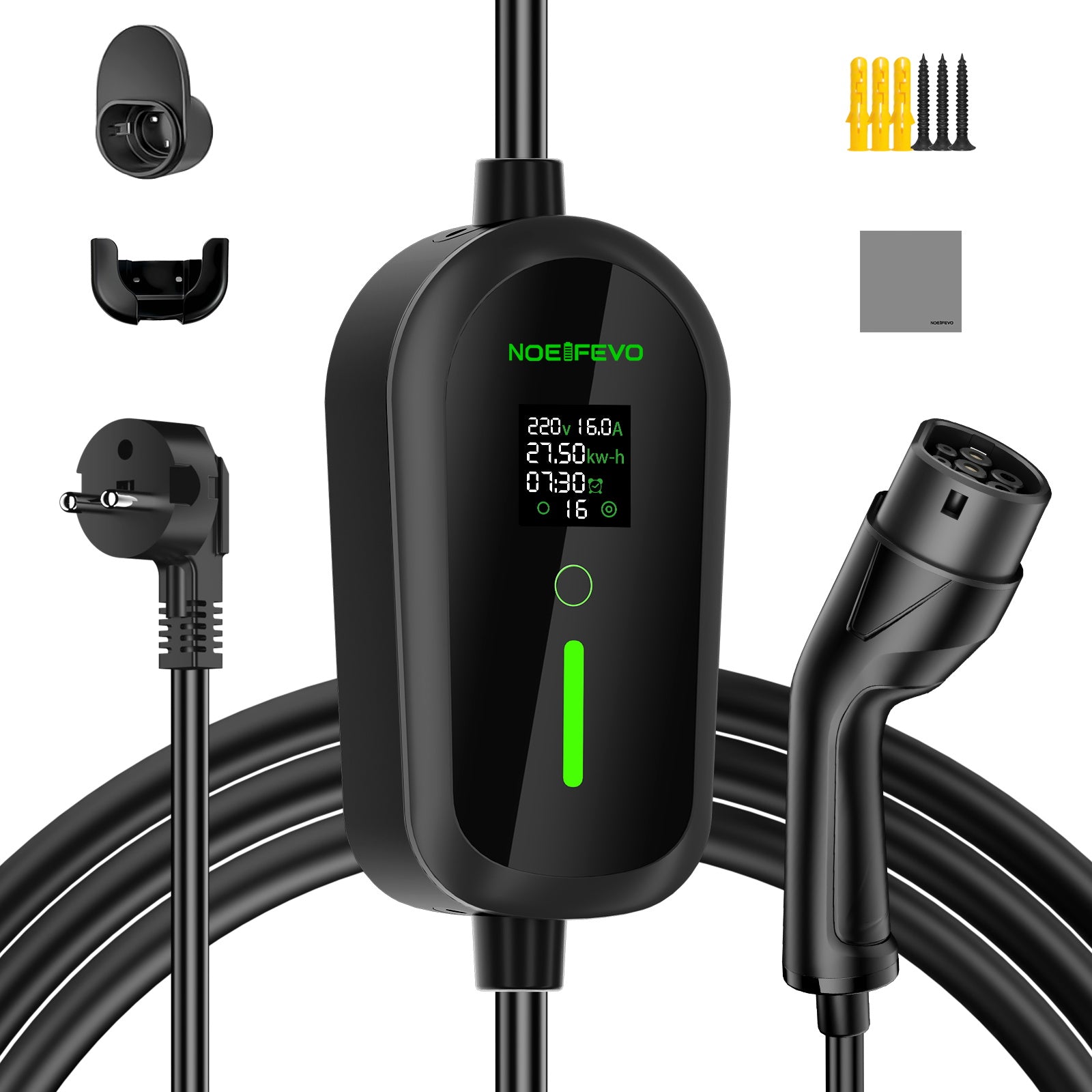 Noeifevo Bärbar typ 2/Typ 1 3.7KW 16A EV-laddare, 5m/10m/15m laddningskabel för mobilt fordon med Schuko